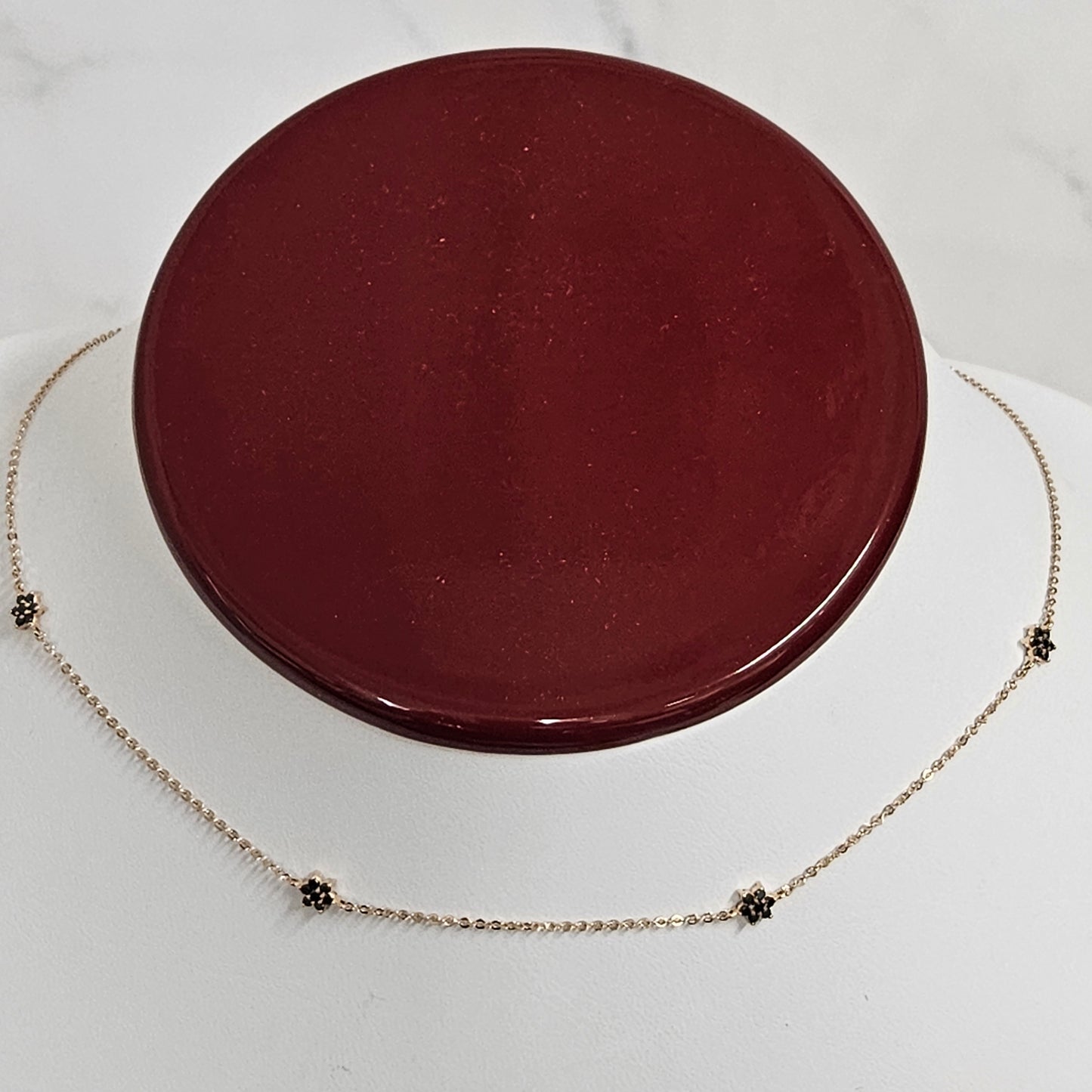 White and Black Diamond 2 Sides Charm in One Necklace/14K gold White and Black Diamond Yard Flower Choker/2 Sides Diamond/Anniversary Gift