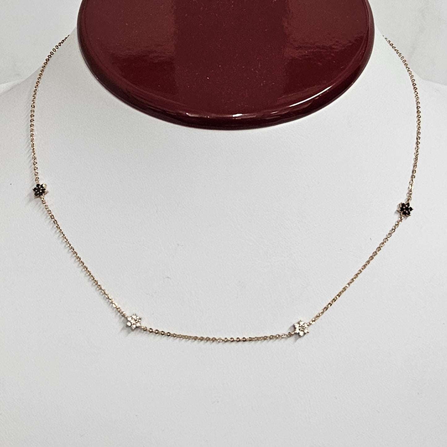 White and Black Diamond 2 Sides Charm in One Necklace/14K gold White and Black Diamond Yard Flower Choker/2 Sides Diamond/Anniversary Gift