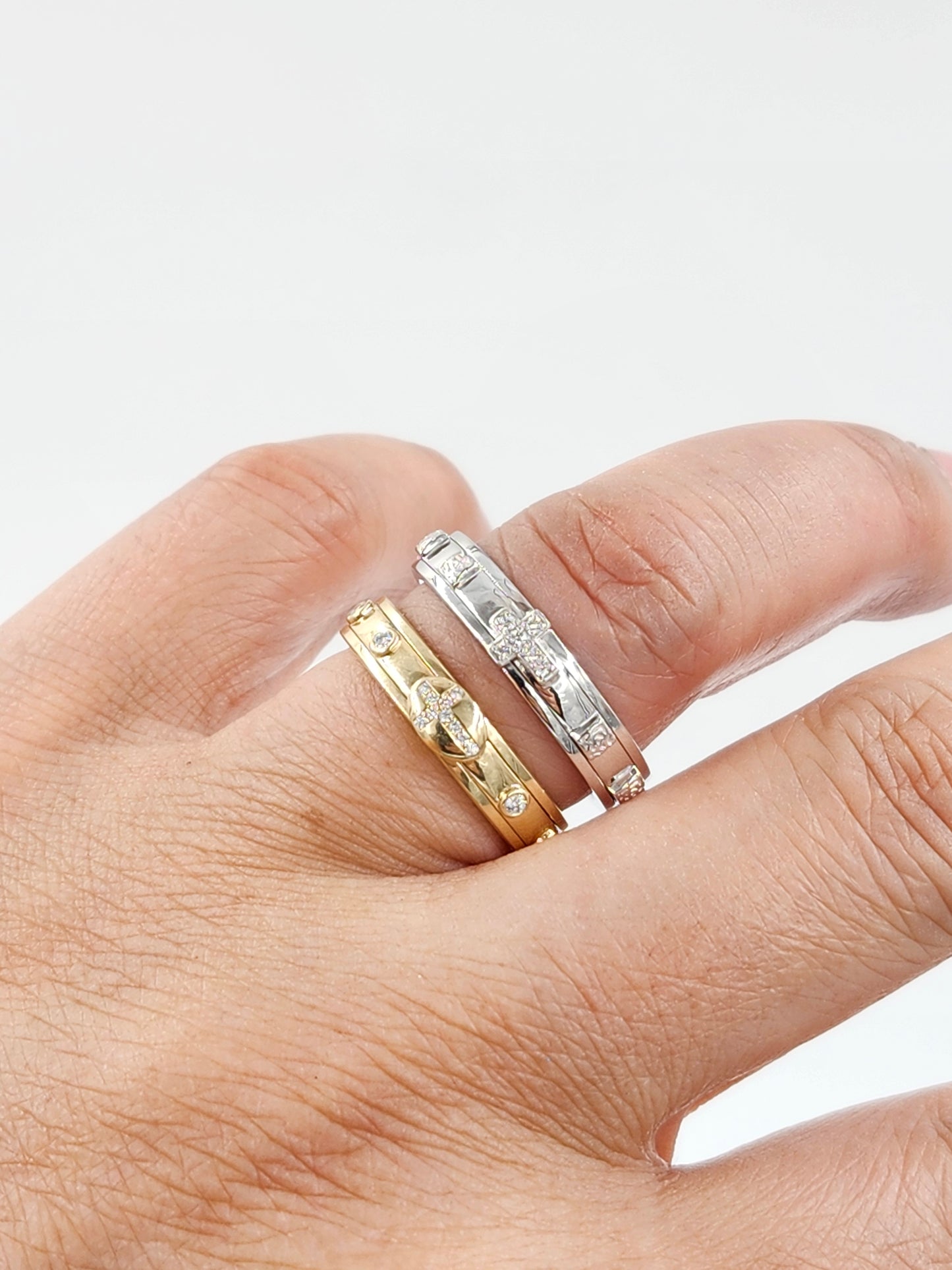 Diamond Rosary Ring / Natural Diamond Delicate Christian Band / Stackable Ring / Women , Men Rosary non spinning Ring / Anniversary Ring