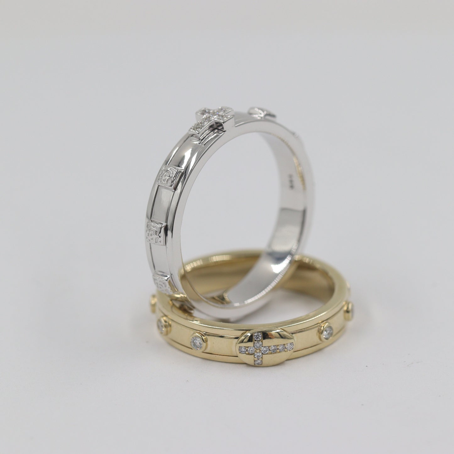 Diamond Rosary Ring / Natural Diamond Delicate Christian Band / Stackable Ring / Women , Men Rosary non spinning Ring / Anniversary Ring