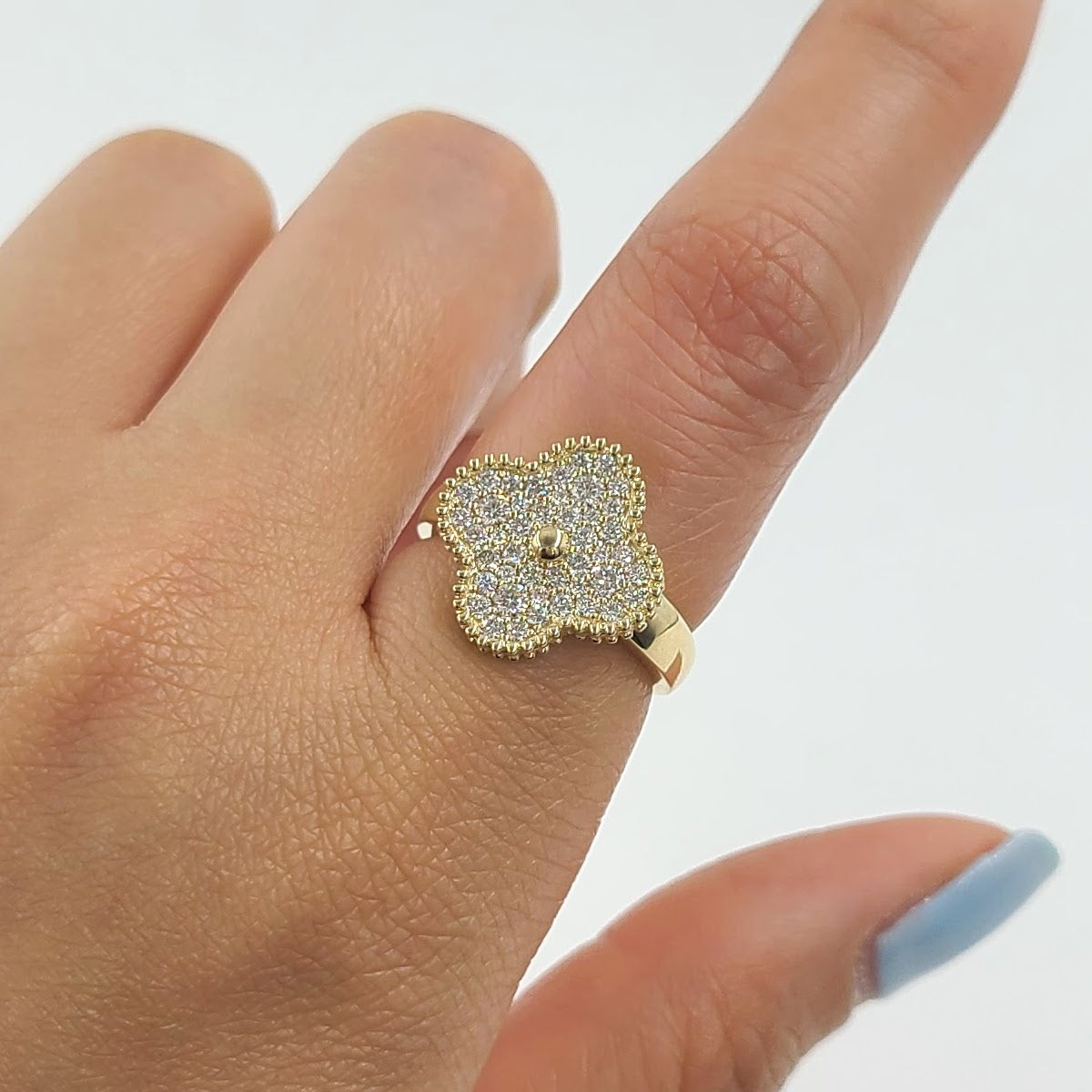 14K and 18K Solid Gold Diamond Clover Ring/ Classic Clover 44 Stones Ring/ High Quality Natural Diamond Ring/ Gift for Her