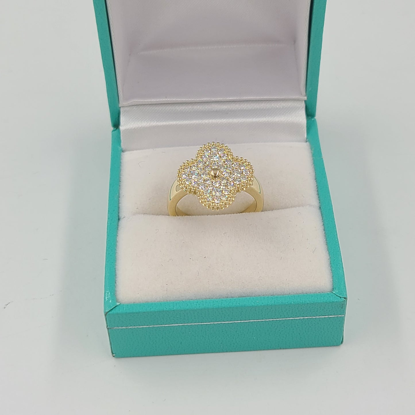 14K and 18K Solid Gold Diamond Clover Ring/ Classic Clover 44stones Ring/ High Quality Natural Diamond Ring/ Gift for Her