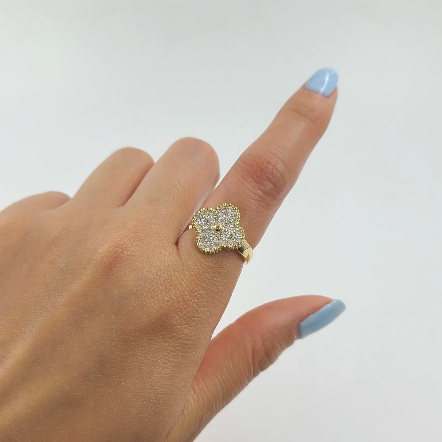 14K and 18K Solid Gold Diamond Clover Ring/ Classic Clover 44 Stones Ring/ High Quality Natural Diamond Ring/ Gift for Her
