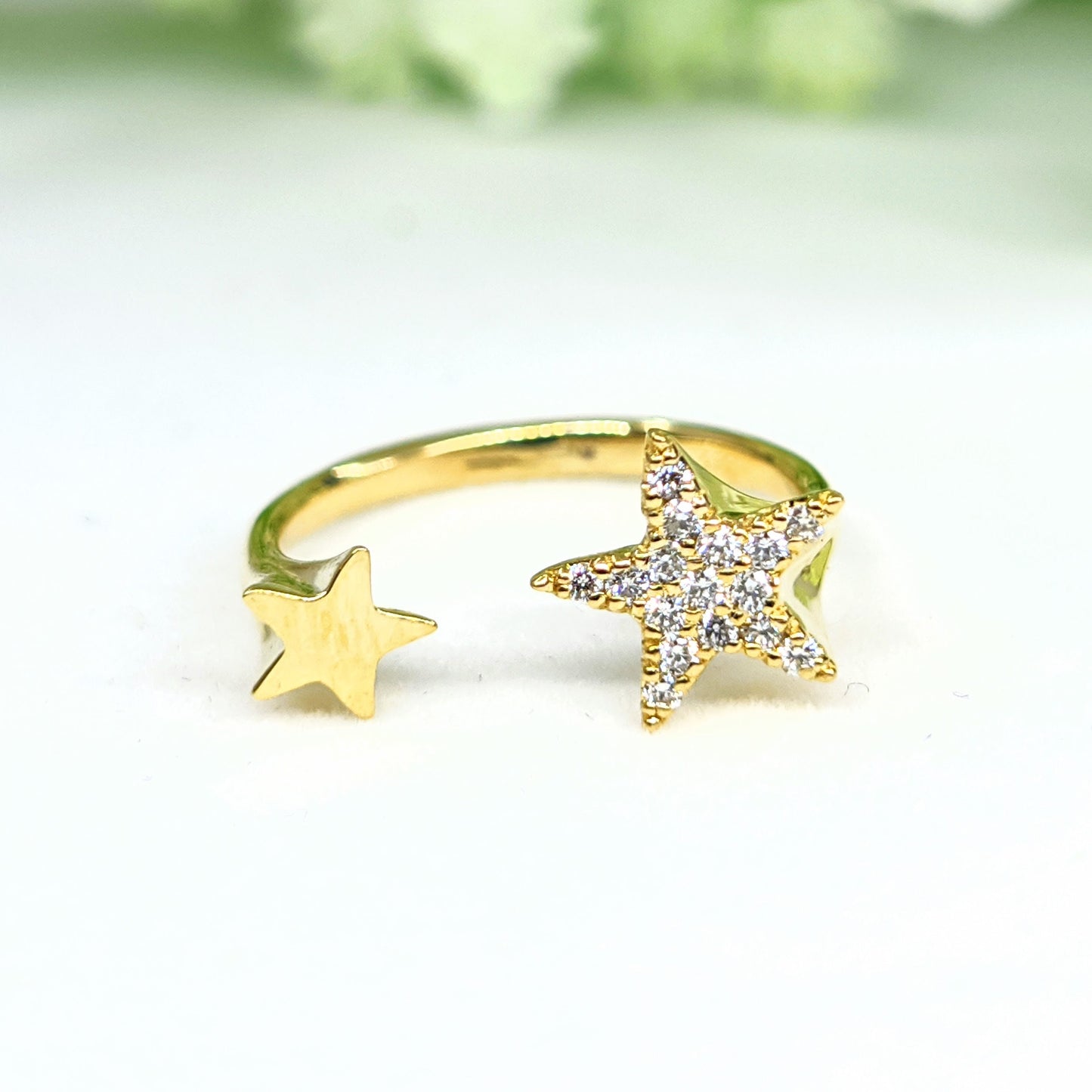 14K Gold Natural Diamond Star Ring: Handmade Celestial Jewelry