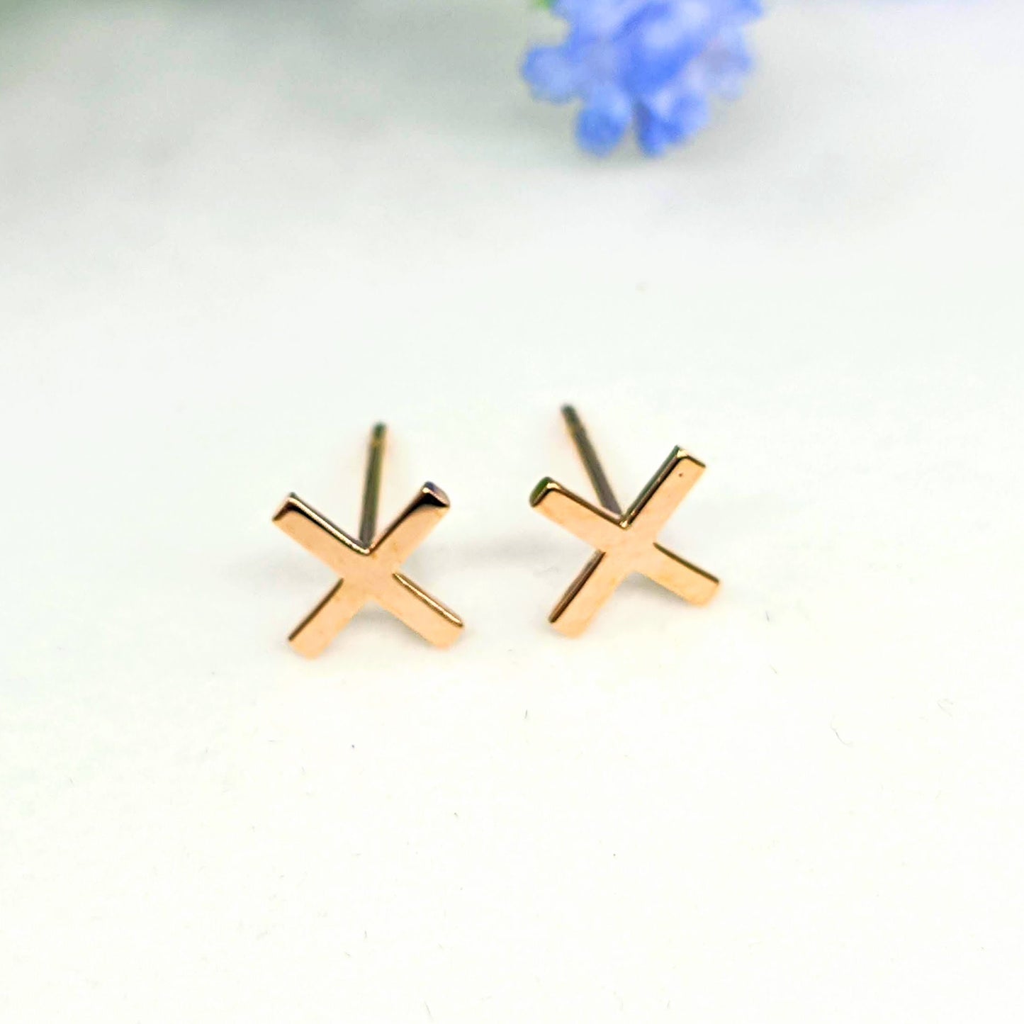 Gold X Stud Shape Earrings/14K,18K gold Stud Single or Pair Earring/ Gifts for her/ Anniversary gift