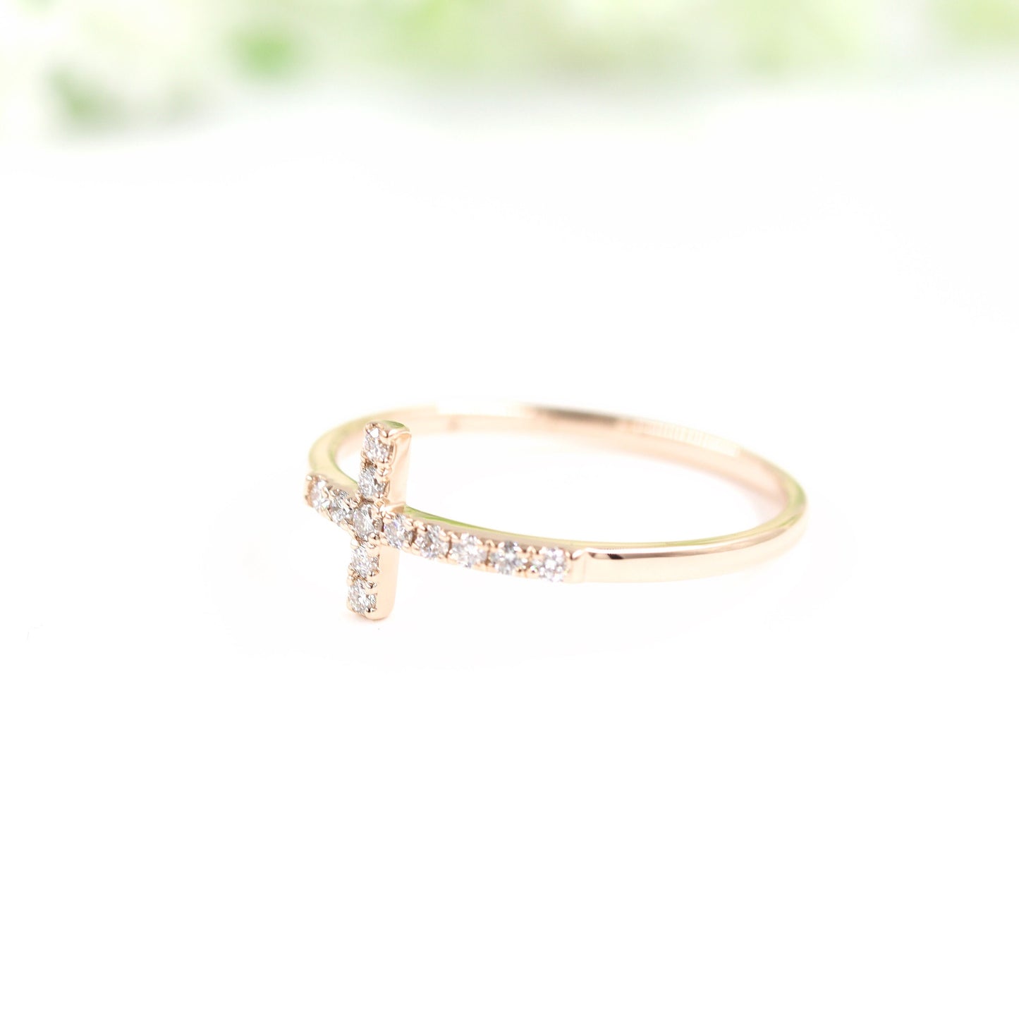 14K Gold Natural Diamond Cross Ring: Religious Wedding Band