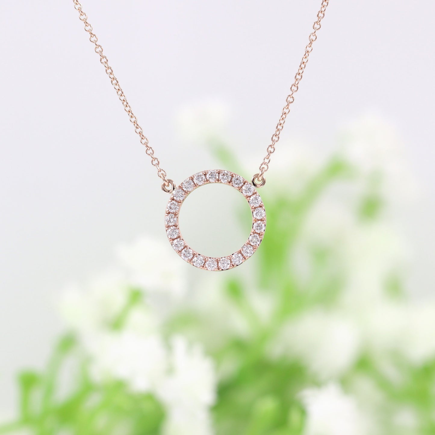 11mm Open Circle Natural Diamond Necklace/14k Gold Diamond Necklace/Simple Dainty Diamond Necklace/Anniversary Gift