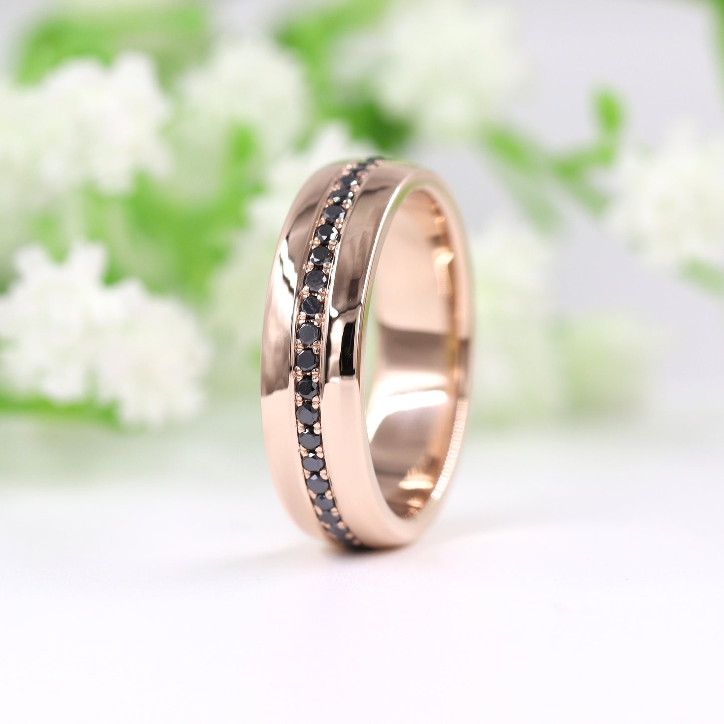 14K Gold Black Diamond Wedding Band: Stackable Anniversary Ring
