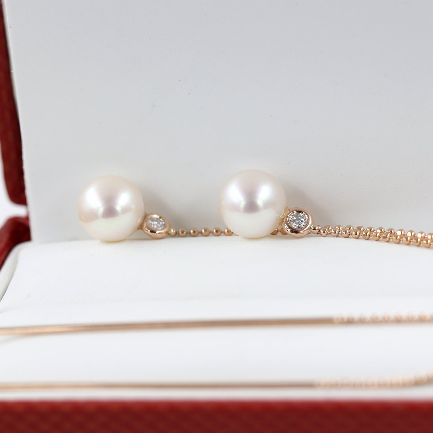 14K Gold Pearl Natural Diamond Dangle Earrings: Minimalist Drop Earring