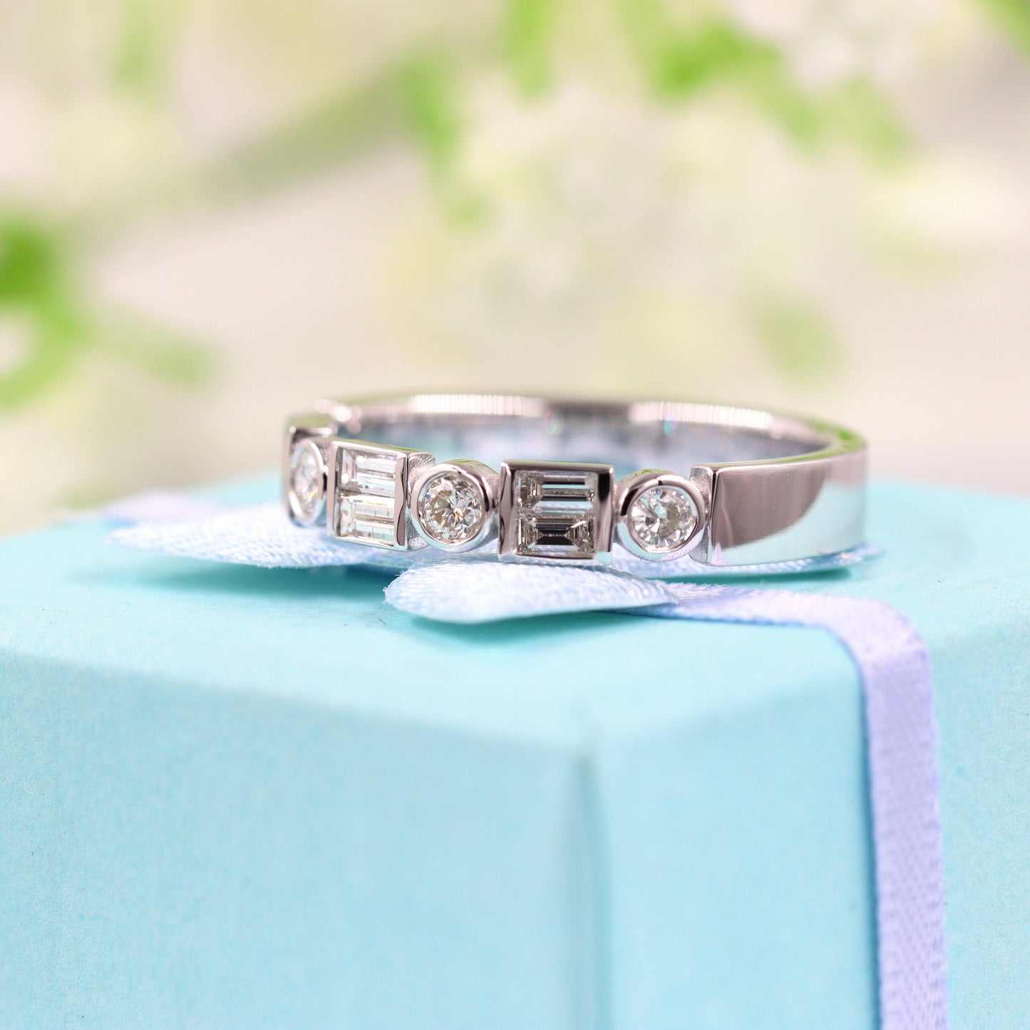 14k Gold Diamond Eternity Band: Baguette & Round Anniversary Ring