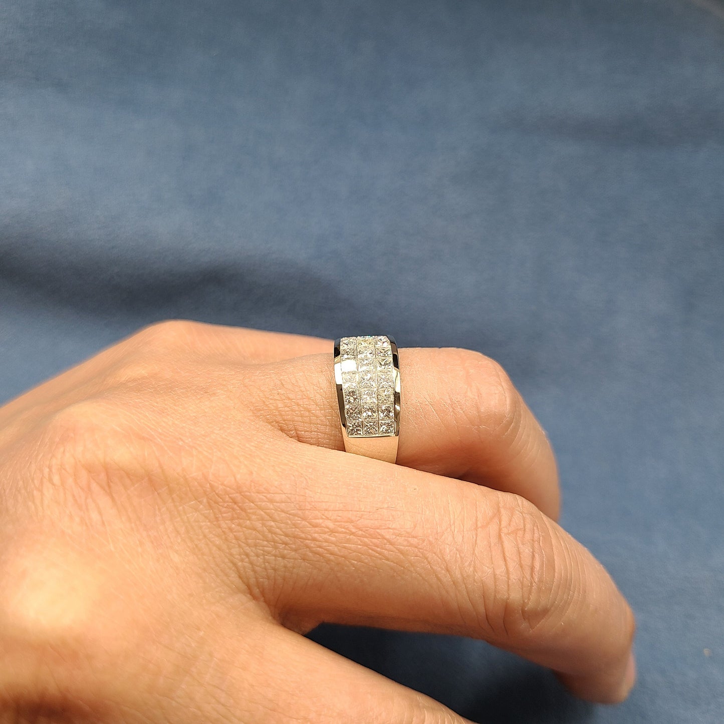 2.5ct Princess Cut 3 Row Natural Diamond Ring: Platinum, 14k , 18k Gold Anniversary Band