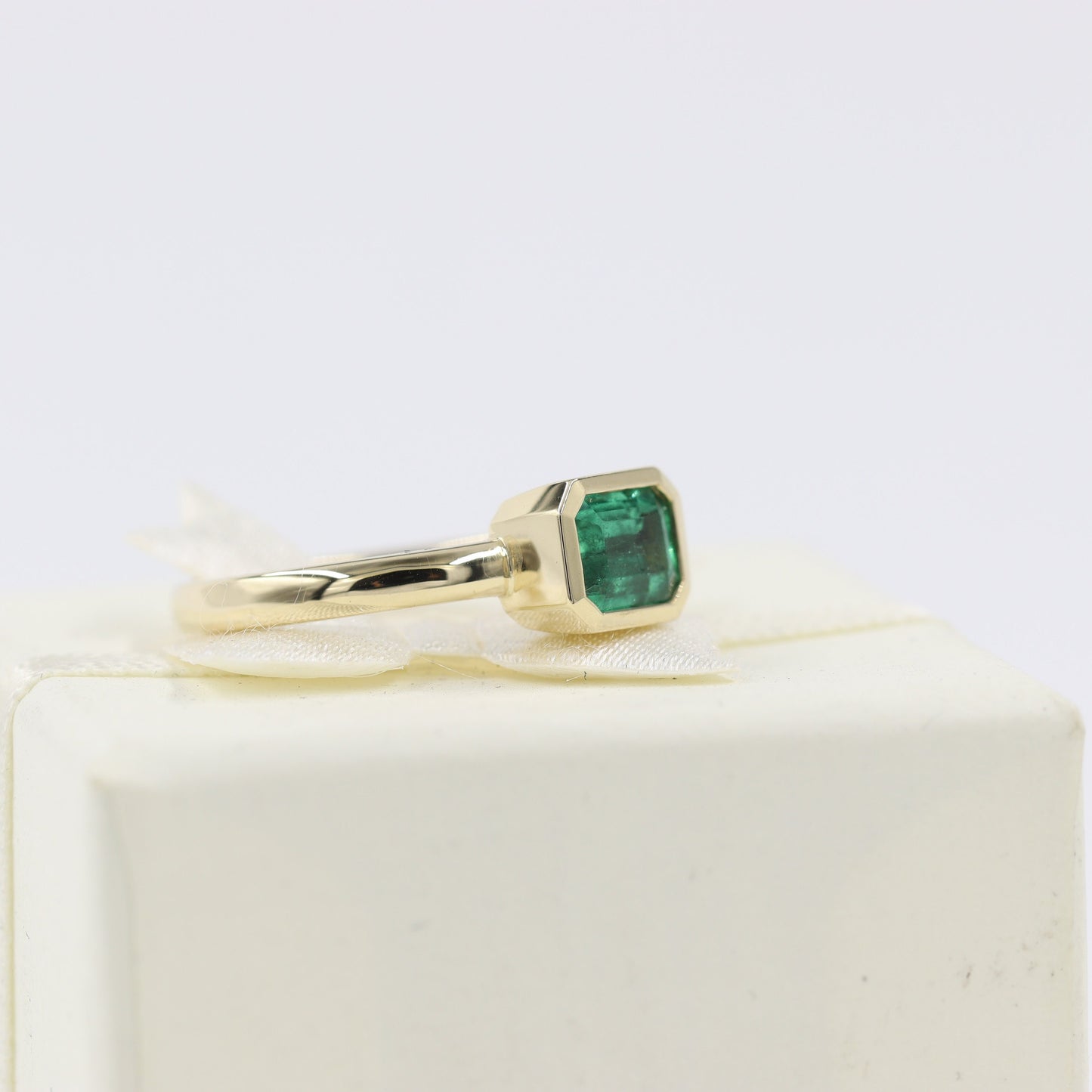 Handmade 14K Gold Emerald Ring: Bezel Set Engagement Ring