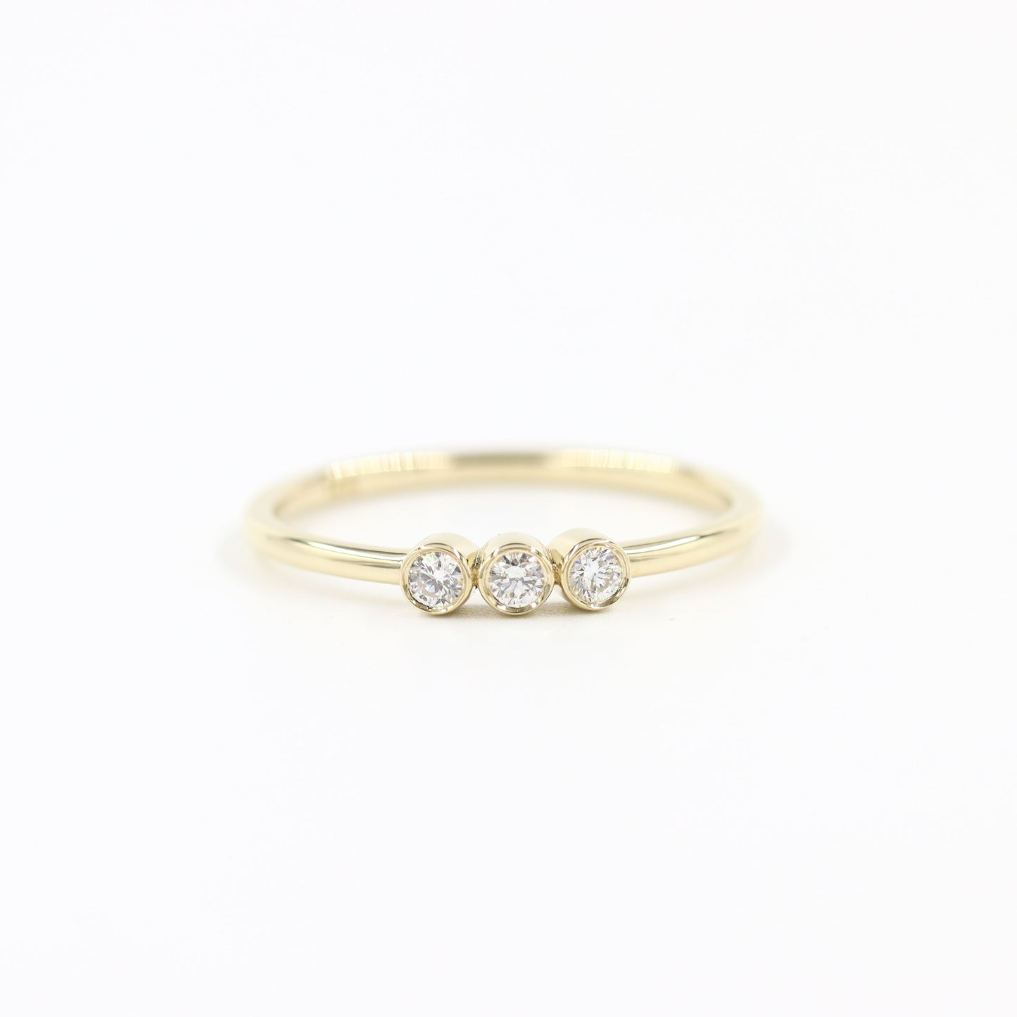 Dainty 14K Gold 0.1ct Natura Diamond Ring: Three Stone Bezel Setting Diamond Ring - Anniversary gift