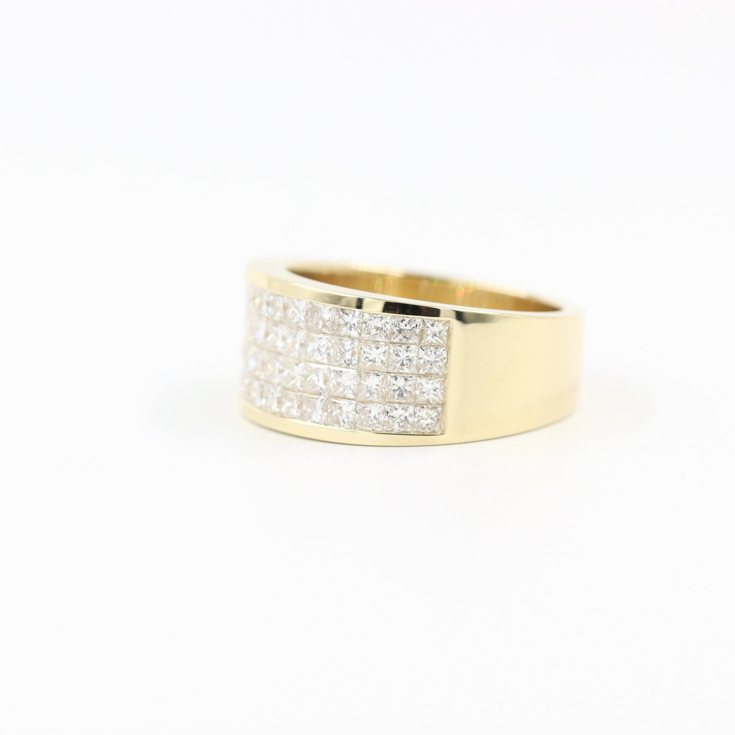 Handmade Princess Cut Diamond Anniversary Ring: 14K Gold Invisible Setting