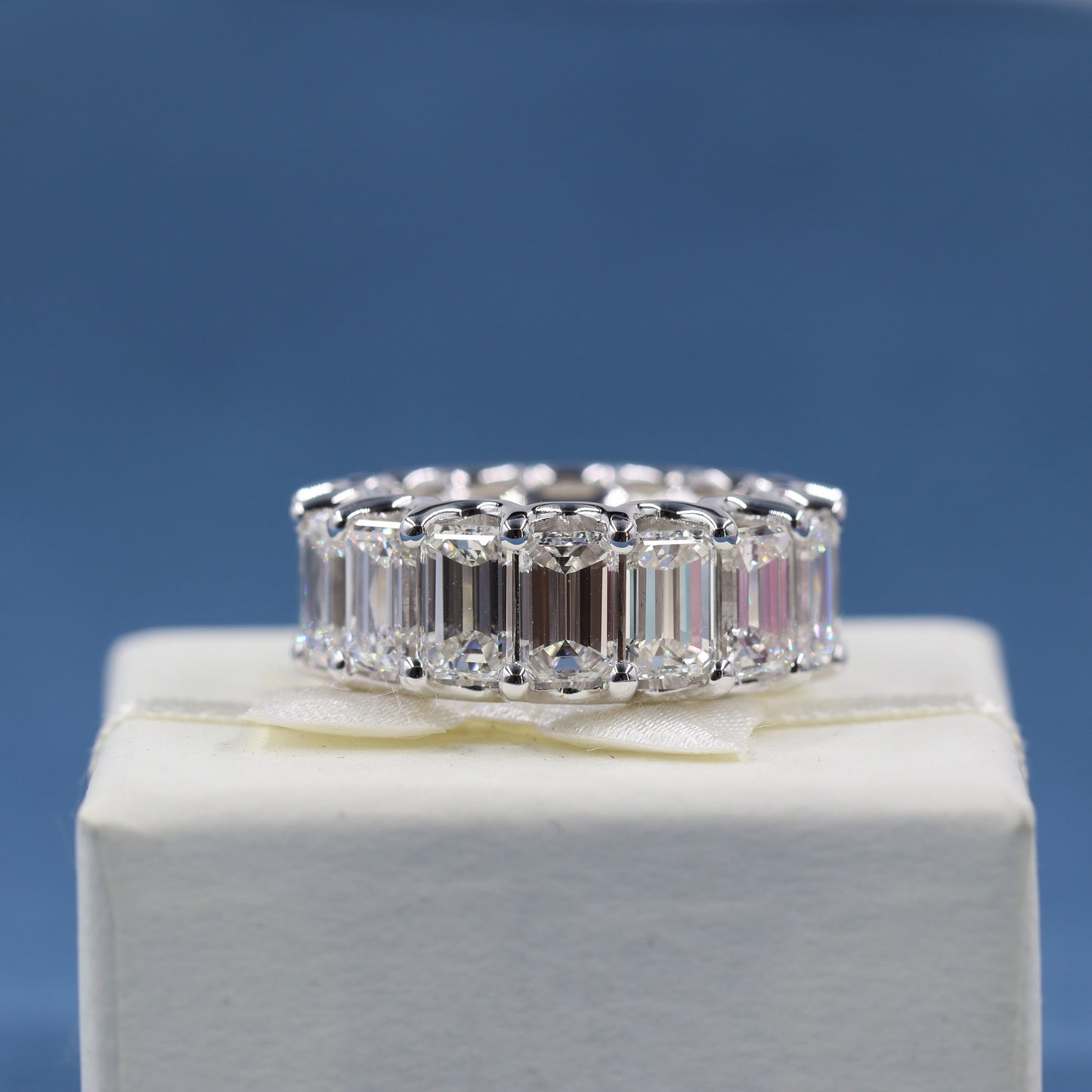 11.8ct Emerald Cut Diamond Wedding Ring / 18K gold Emerald Cut Natural Diamond Full Eternity Width 9mm Ring / Anniversary gift