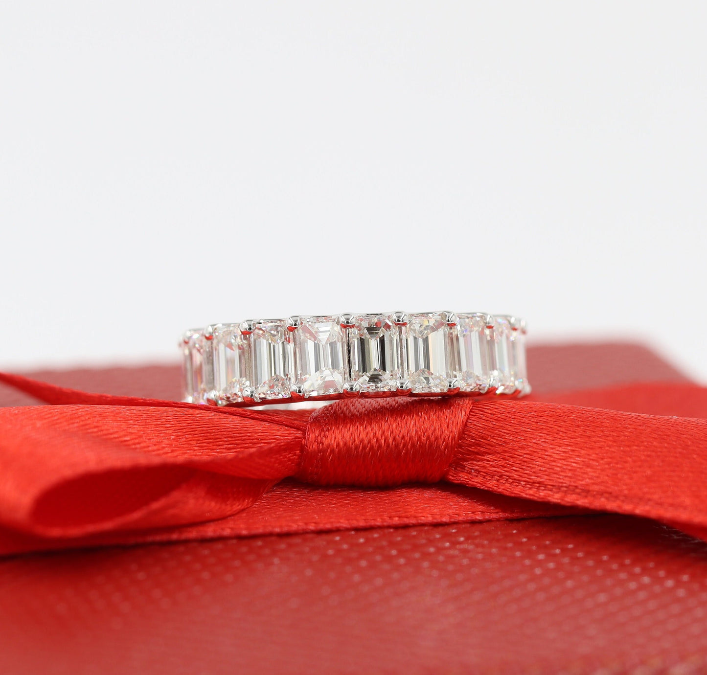 5.4ct Emerald Cut Natural Diamond Eternity Band, 14K Gold Wedding Ring- Anniversary Gift