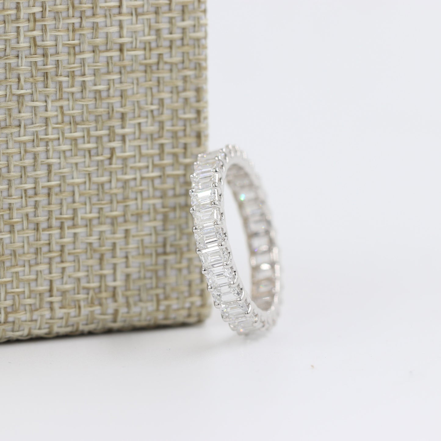 2.8ct Emerald Cut Natural Diamond Wedding Band: 14K Gold Anniversary Ring
