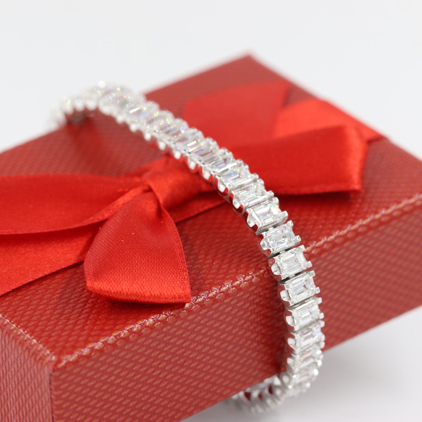 Lab Diamond 18ct Emerald Cut  Diamond Tennis Bracelet/14K gold Eternity Men's, Women's Tennis Bracelet/Anniversary gift