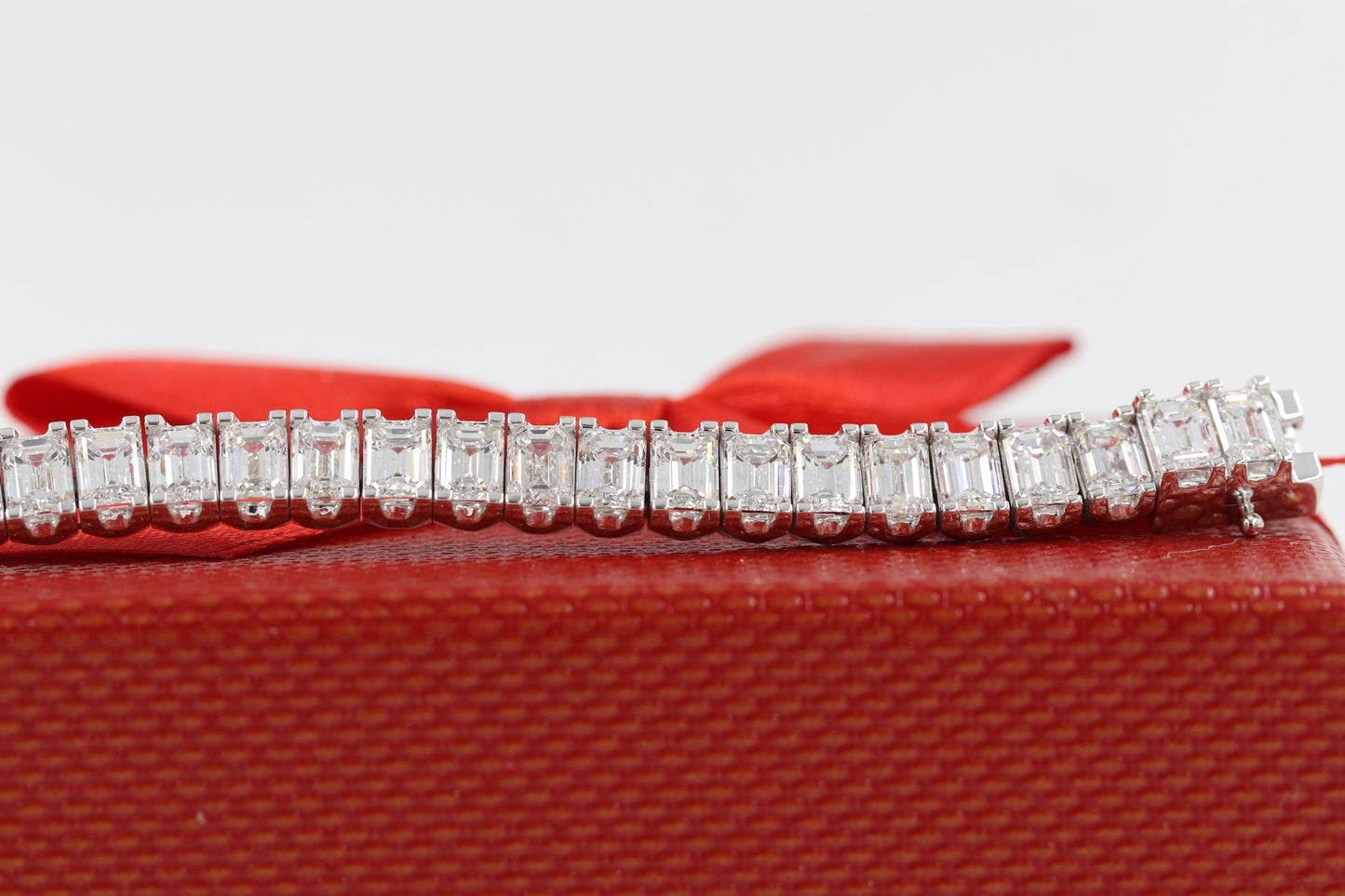 18ct Emerald Cut Natural Diamond Tennis Bracelet: 14K Gold Eternity Bracelet