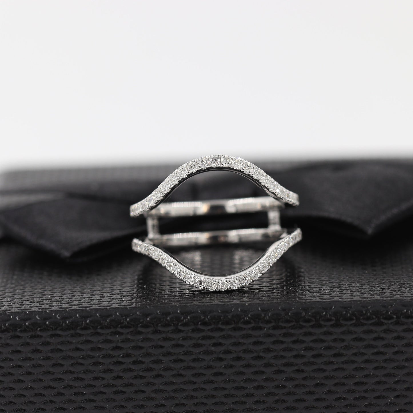 Handmade 14K Natural Diamond Wedding Band Set: Curved Stacking Rings