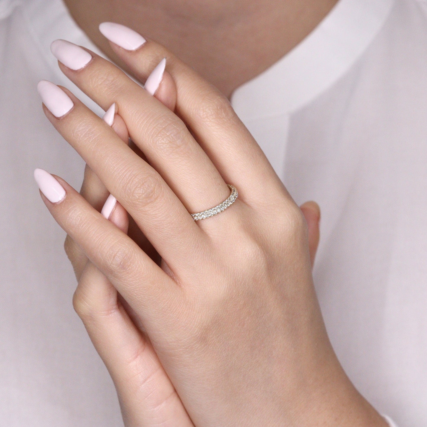 3 Row Width 3.0mm 3/4 Eternity Natural Diamond Wedding Band / Platinum,14K ,18K gold Stackable Triple Row Diamond Band / Anniversary Gift