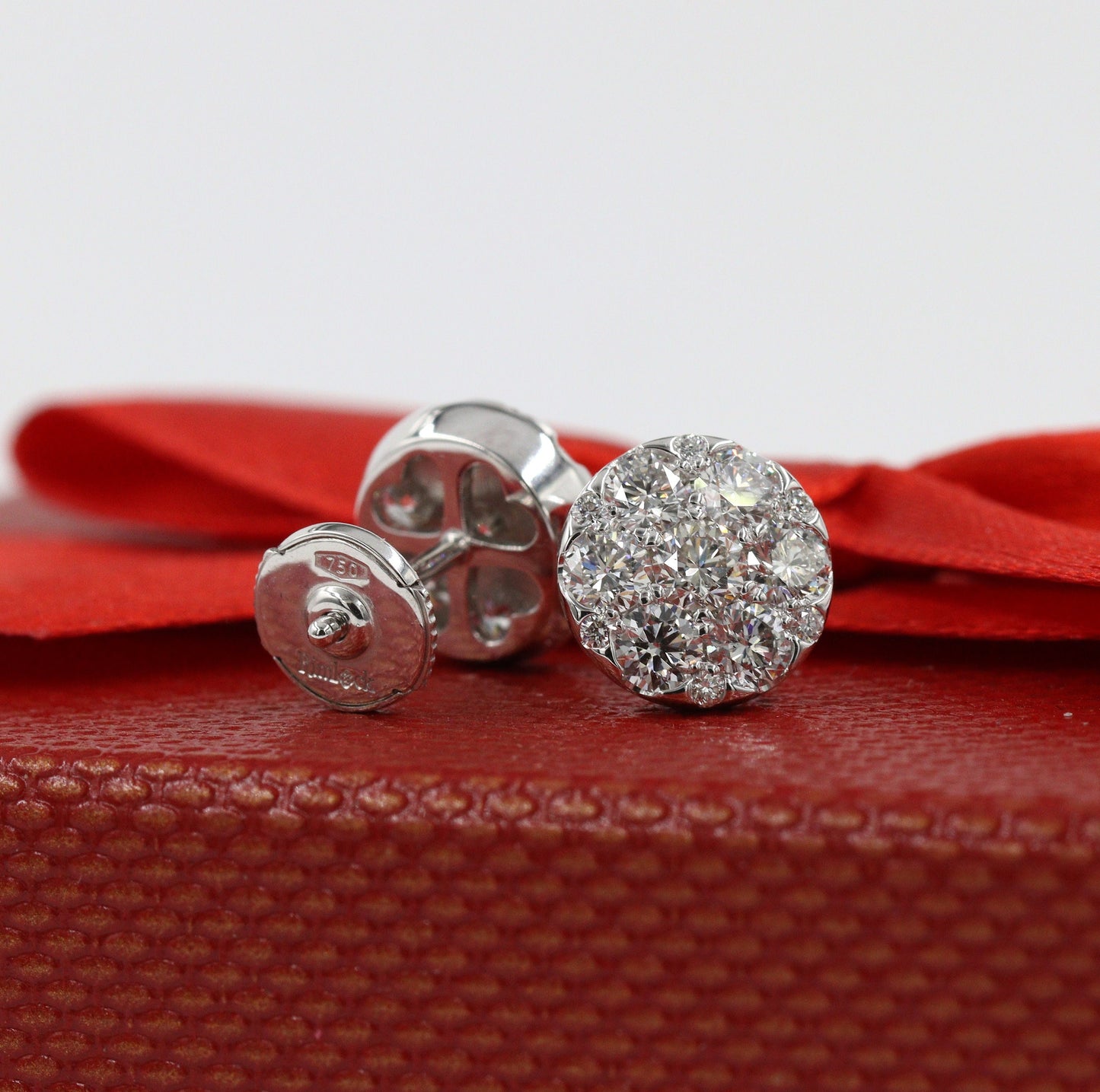 1.8ct Diamond Cluster Earring/Natural Diamond European lock closure Earrings/14K ,18K gold 10mm Disc Stud Earrings/Anniversary gift