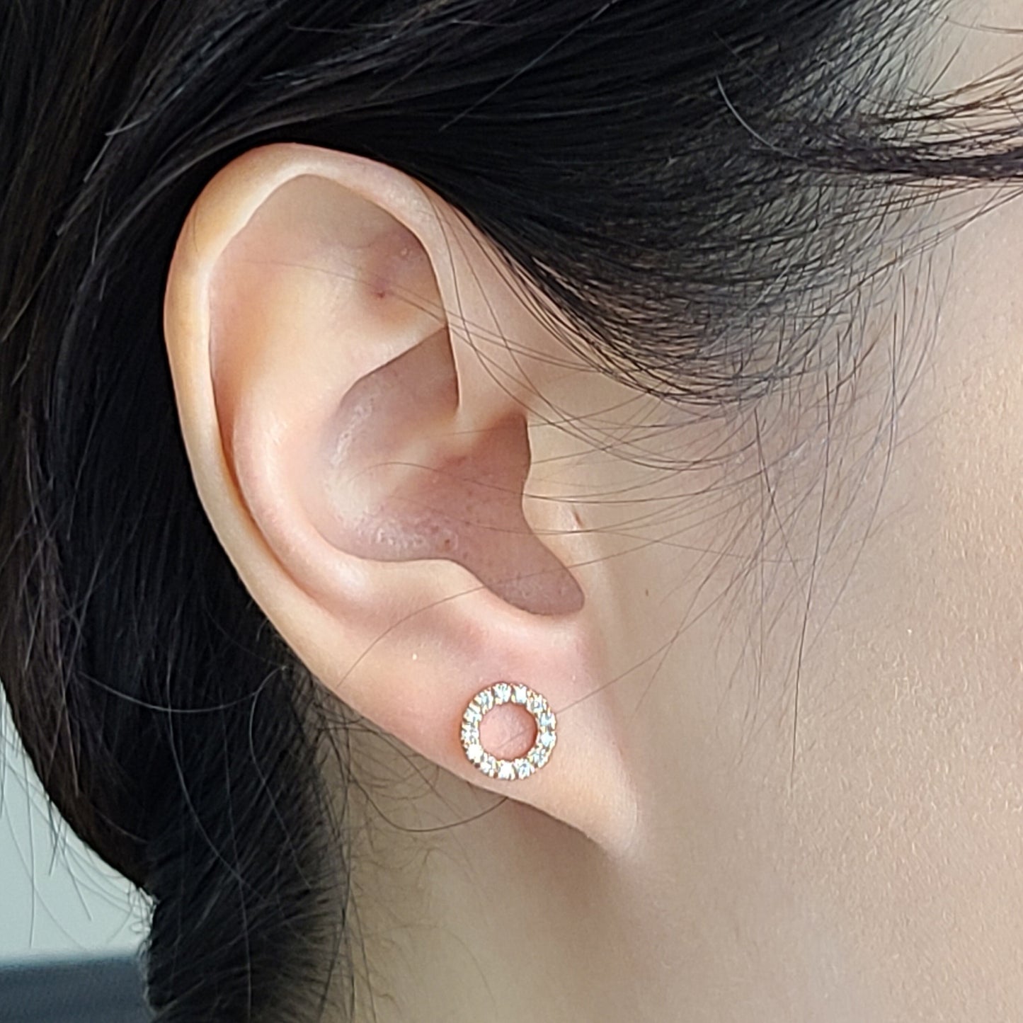 Natural Diamond Open Circle 8.4mm Stud Earrings: 14k Gold Minimalist Jewelry