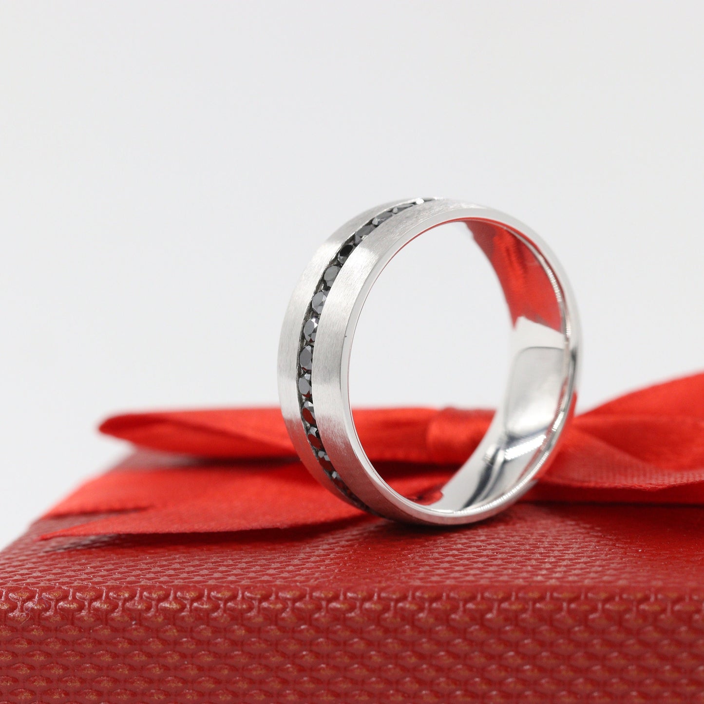 Platinum Black Diamond Men's Wedding Band - Handmade Anniversary Ring
