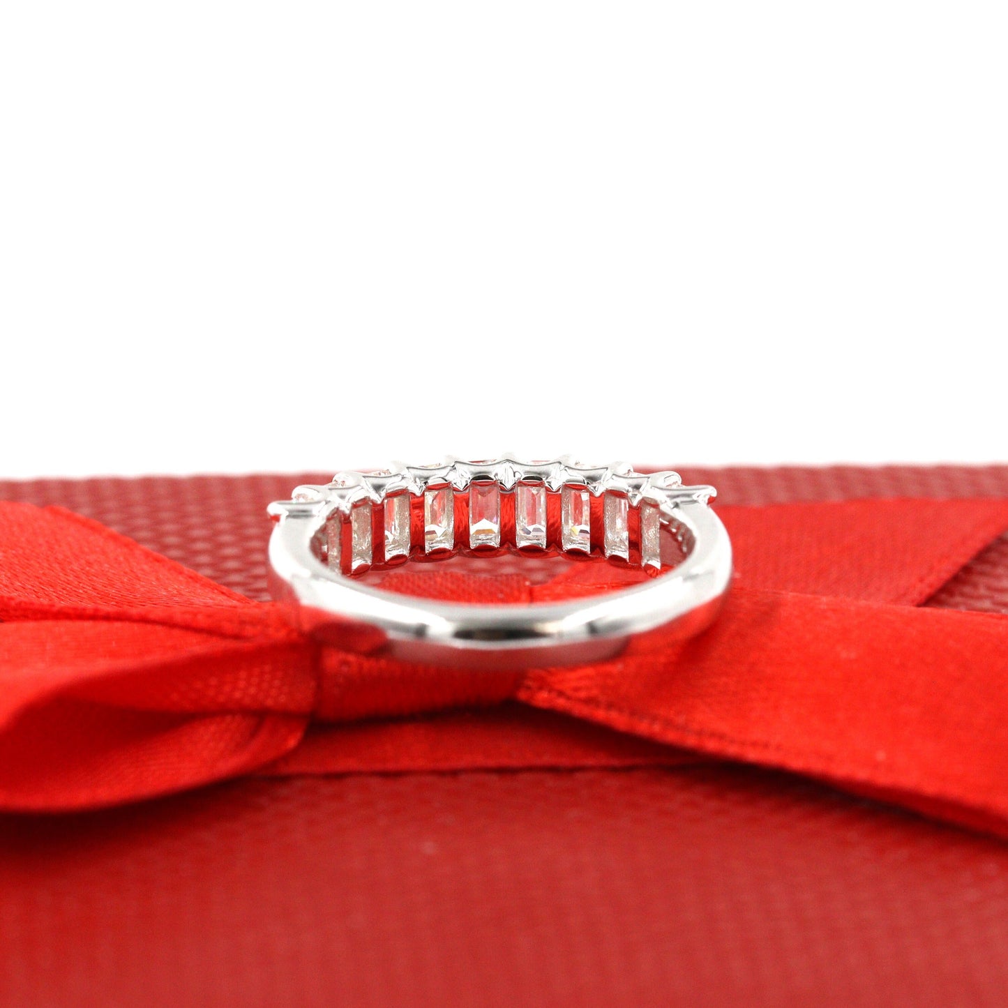 Emerald Cut Natural Diamond Band: 1.3ct Half Eternity Wedding Ring - 14K Gold ,18K Gold, Platinum Diamond Ring - Anniversary gift