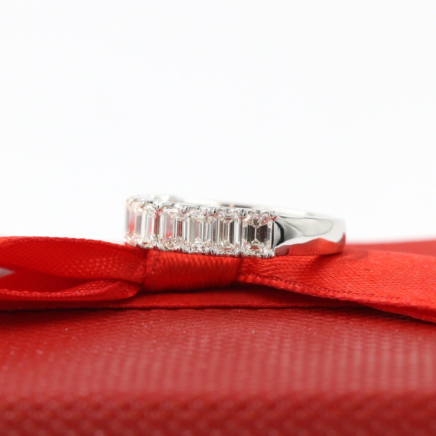 Emerald Cut Natural Diamond Wedding Band: 1.7ct 14K Gold Anniversary Ring - 18K Gold, Platinum Diamond Ring - Anniversary gift