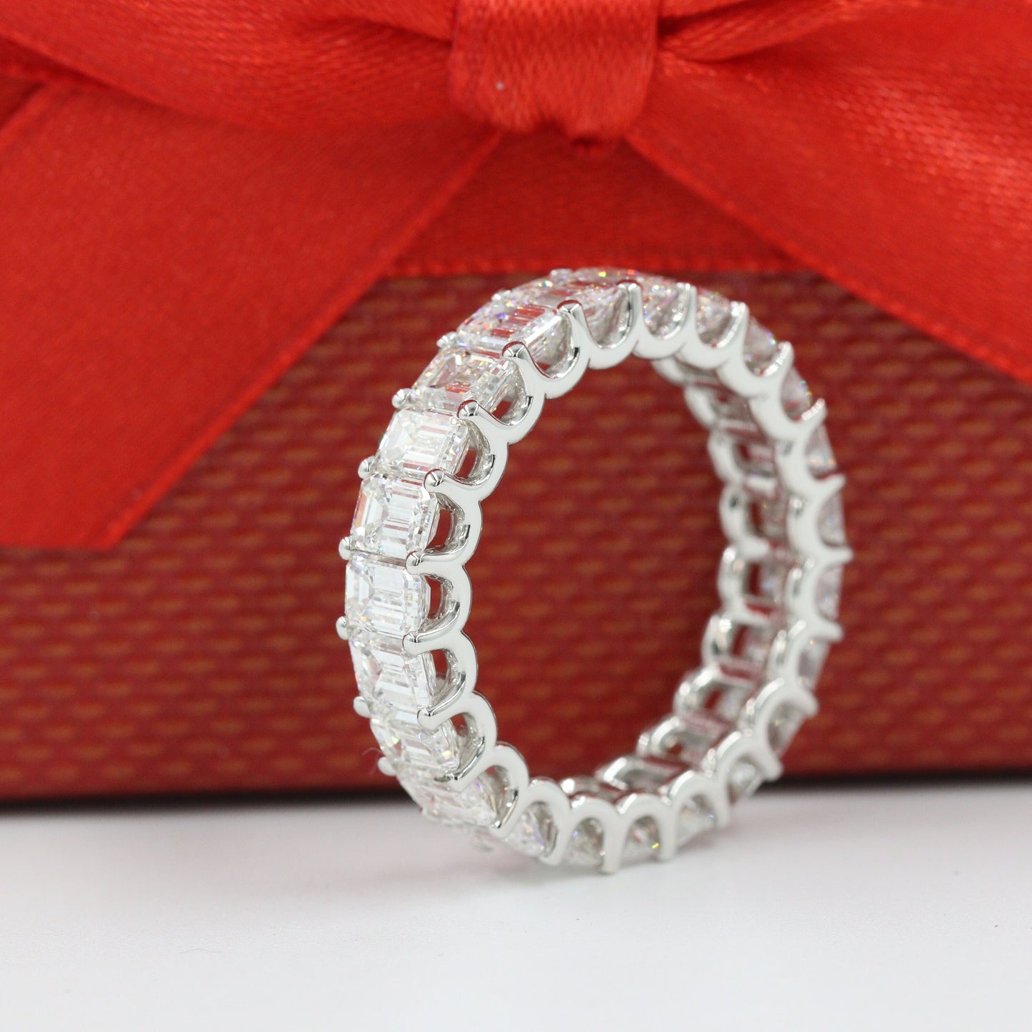 6ct Emerald Cut Natural Diamond Platinum Full Eternity Wedding Ring - Anniversary gift
