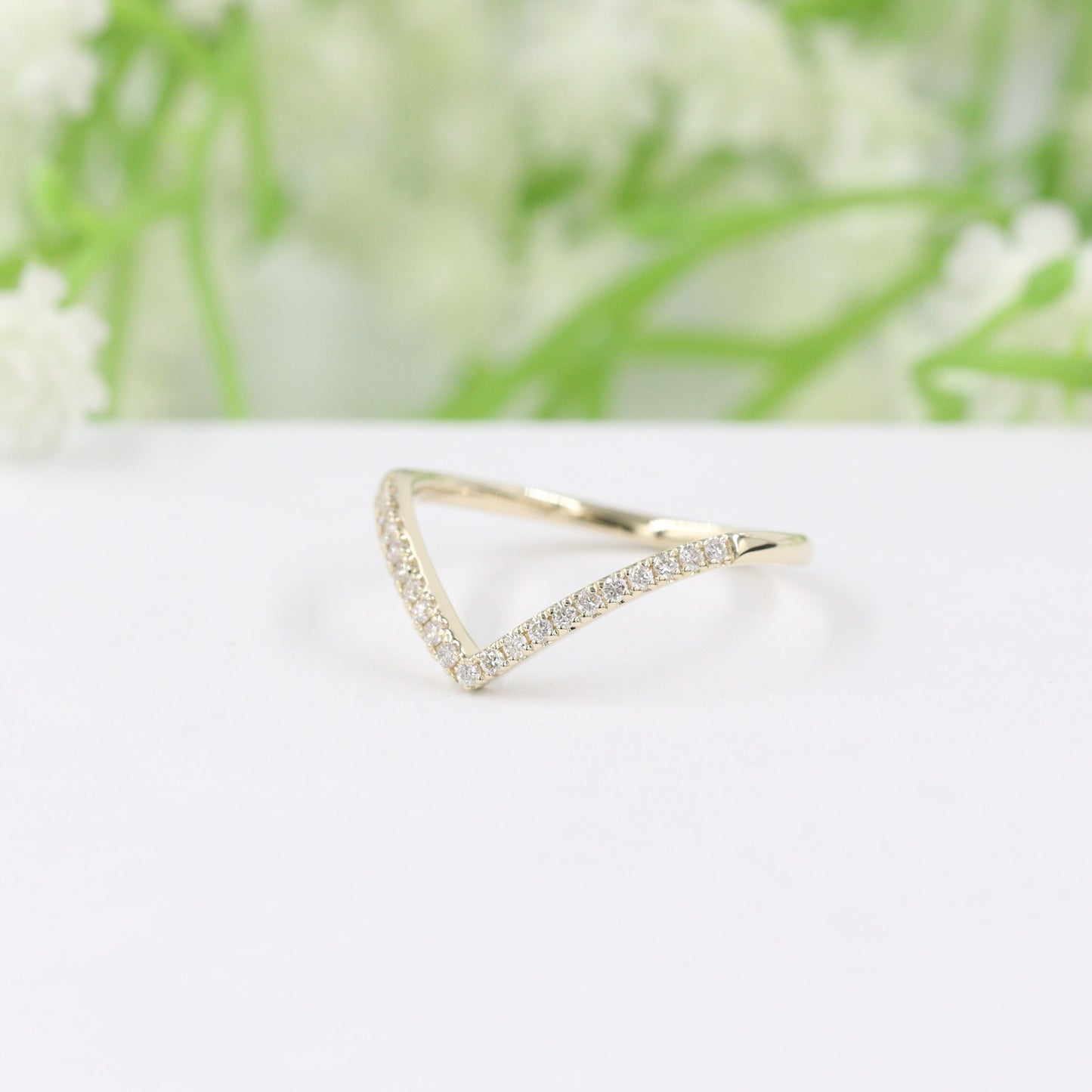 14K Gold V-Shape Natural Diamond Pave Ring(small): Handmade Wedding Band - Anniversary Gift