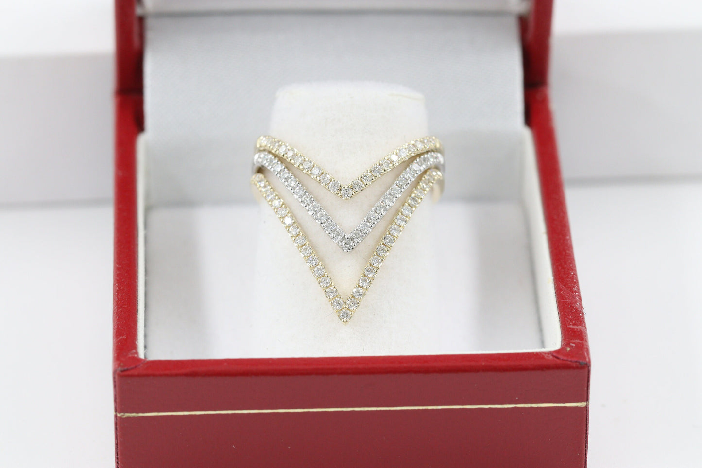 14K Gold V-Shape Natural Diamond Pave Ring: Stackable Wedding Band - Anniversary Gift