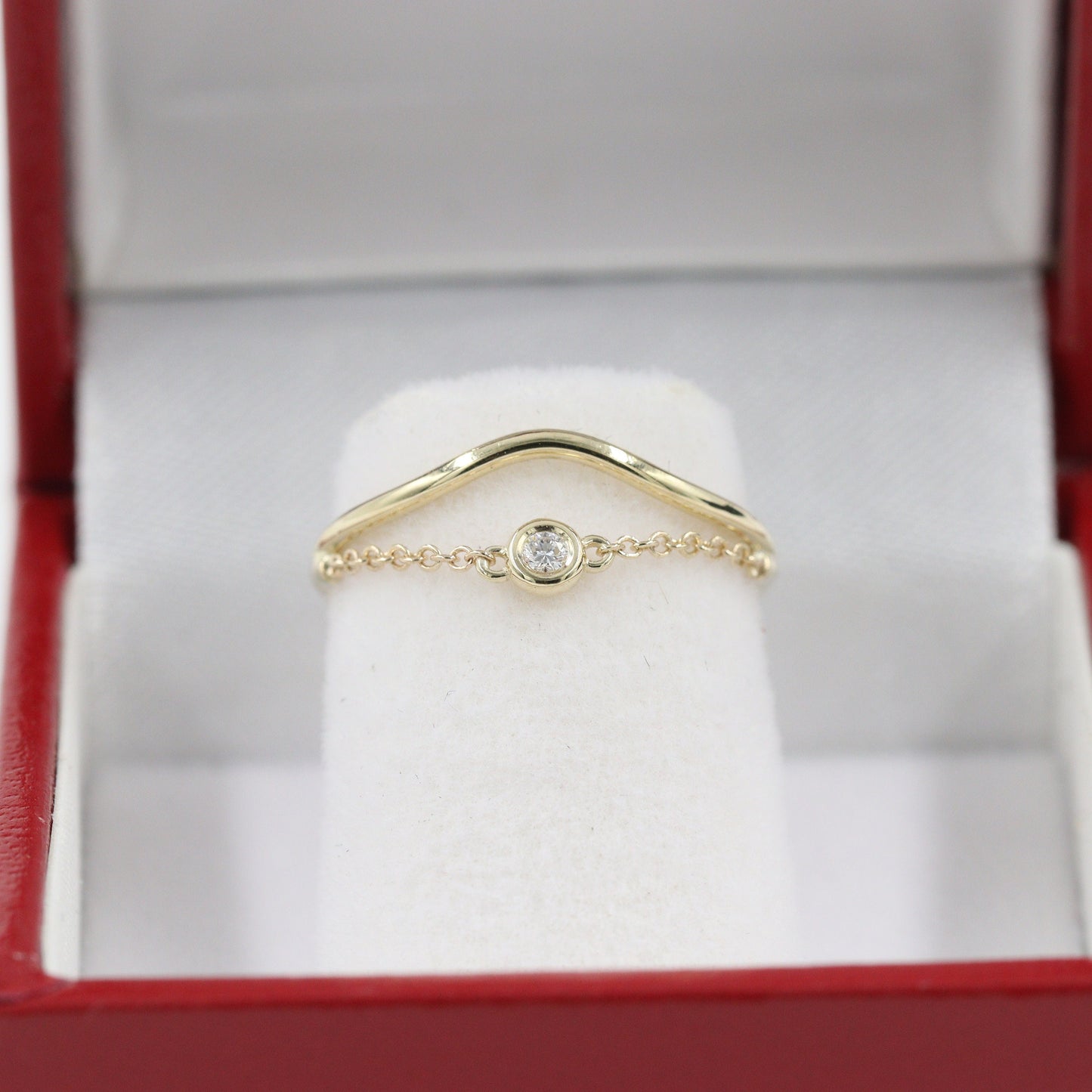 Bezel Set .02ct Diamond 14K Gold Chain Ring