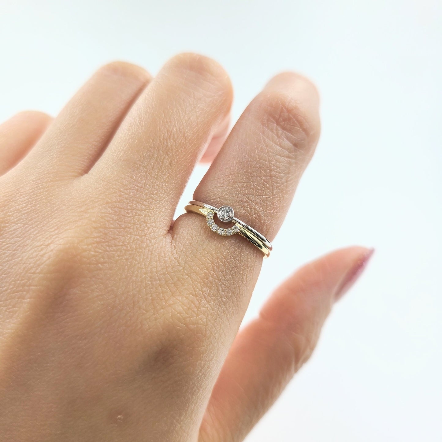 Mini U-shape Natural Diamond Pave Ring / Stackable Ring- Anniversary Gift
