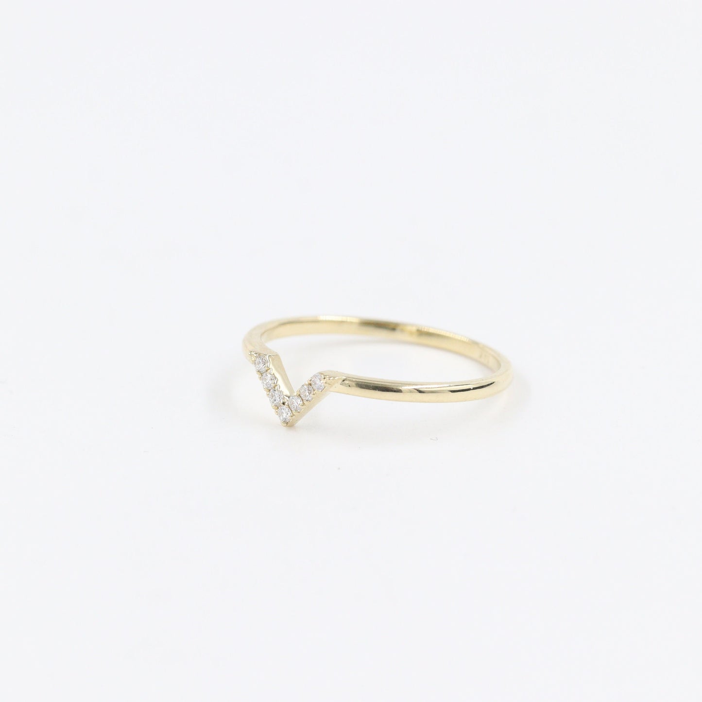 Mini Natural Diamond Pave V-Shape Ring: 14K Gold Stackable Ring- Anniversary Gift