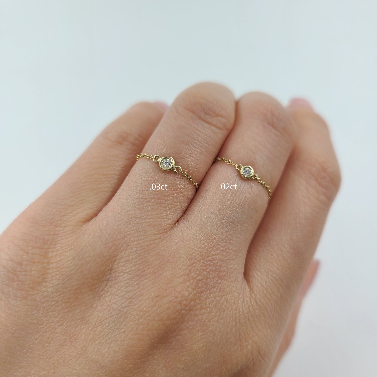 Bezel Set .02ct Diamond 14K Gold Ring: Dainty Wedding Band