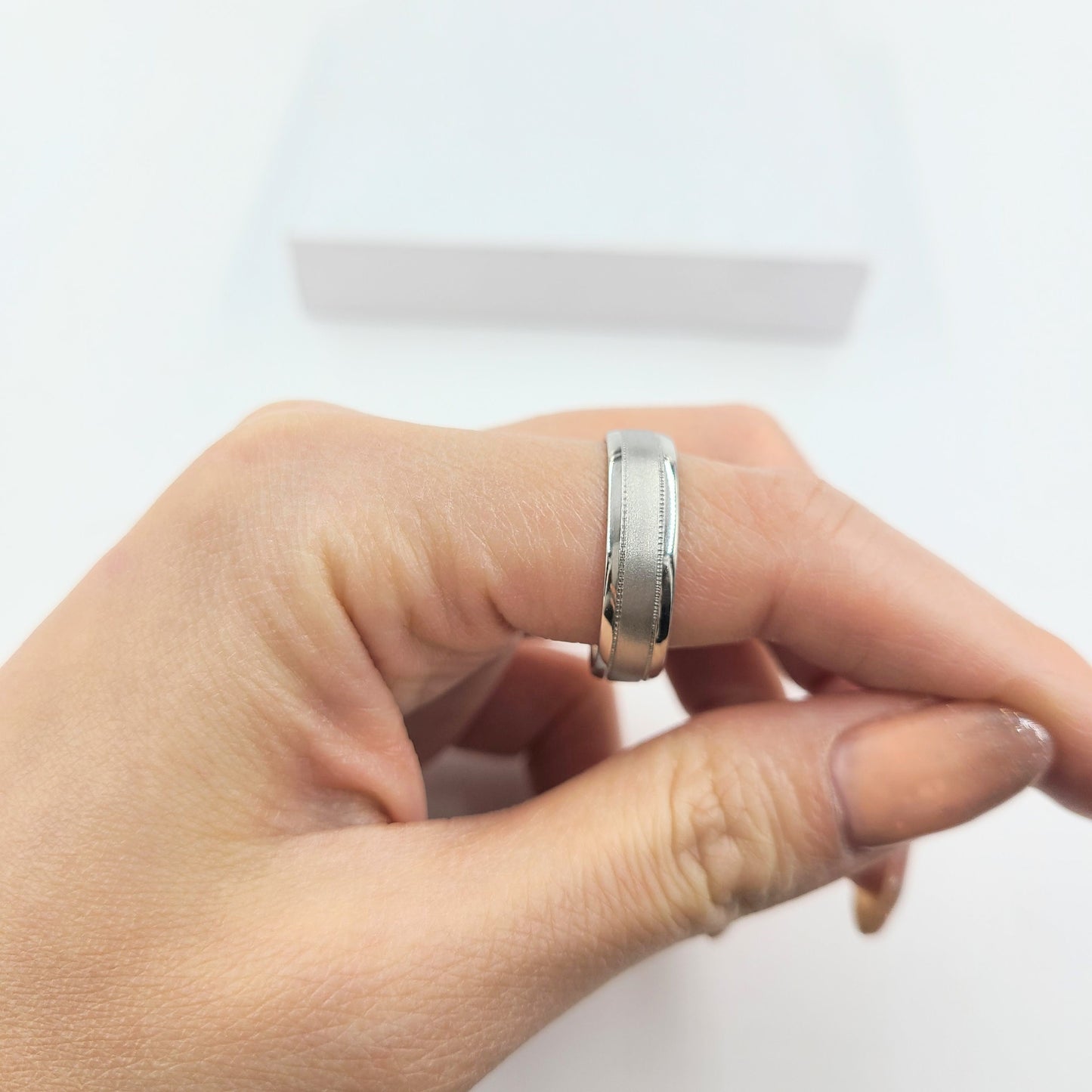 Handmade Platinum Wedding Band Set: Sand Blasted Couple 5mm,6mm Rings - Anniversary Gift
