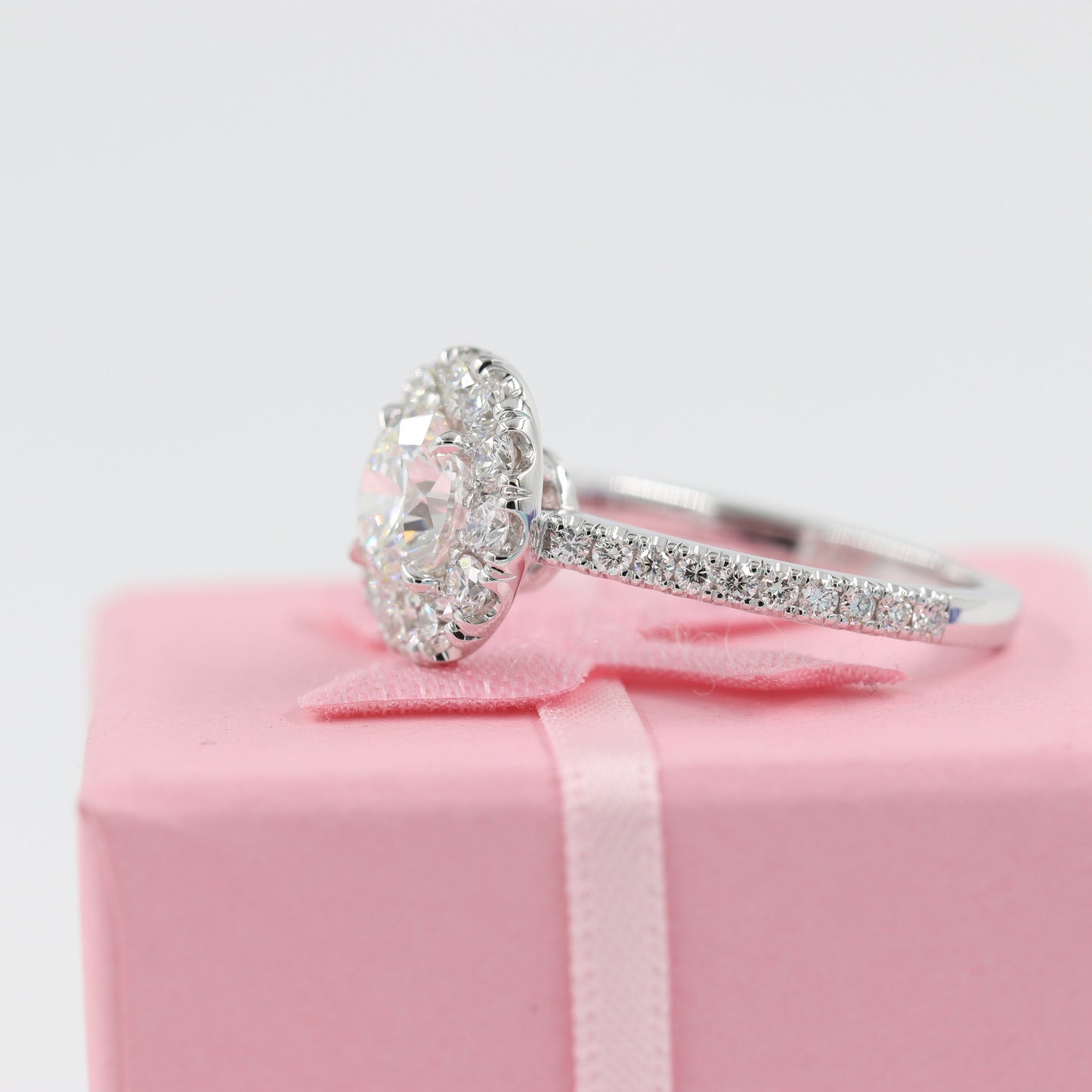 Total 2.4ct Diamond Halo Engagement Ring: 14k Gold Diamond Ring