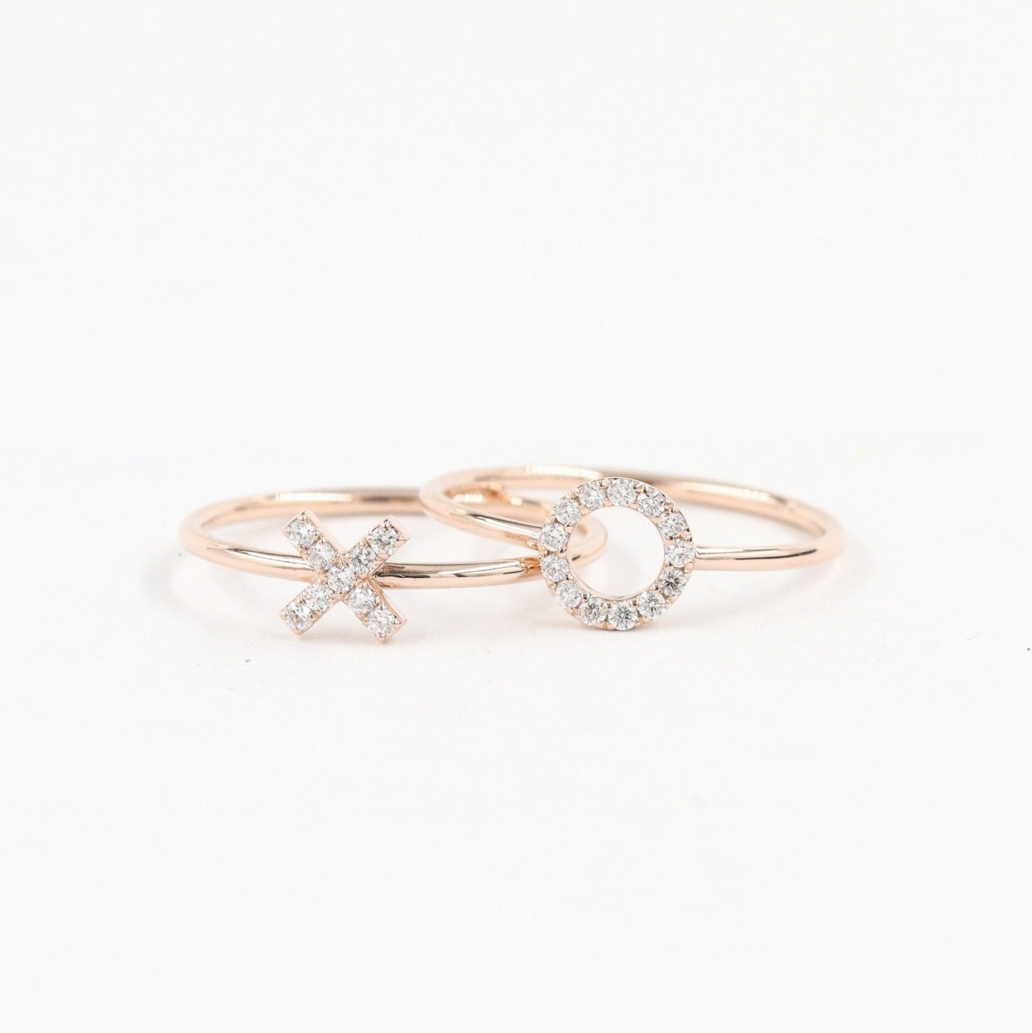 14K Gold Natural Diamond X Ring: Dainty Stacking Ring