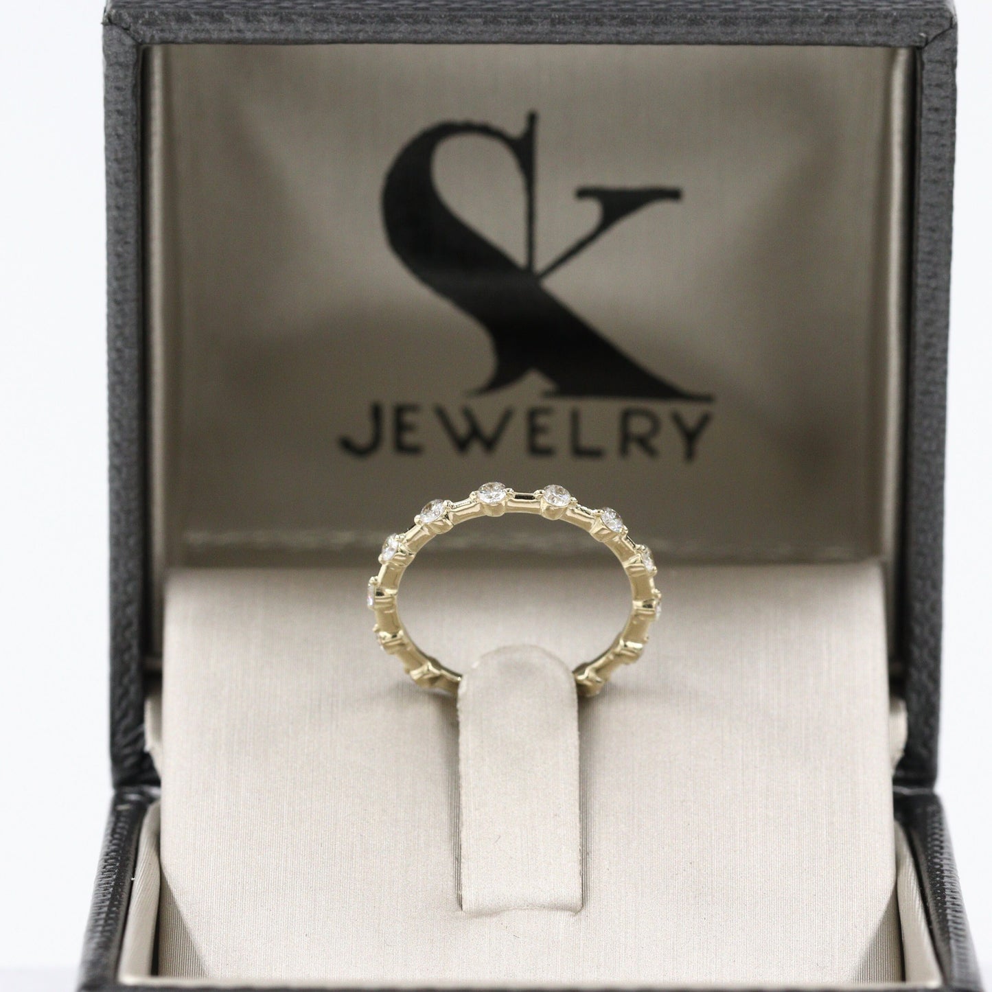 14K Gold Full Eternity Natural Diamond Band: Handmade Wedding Ring