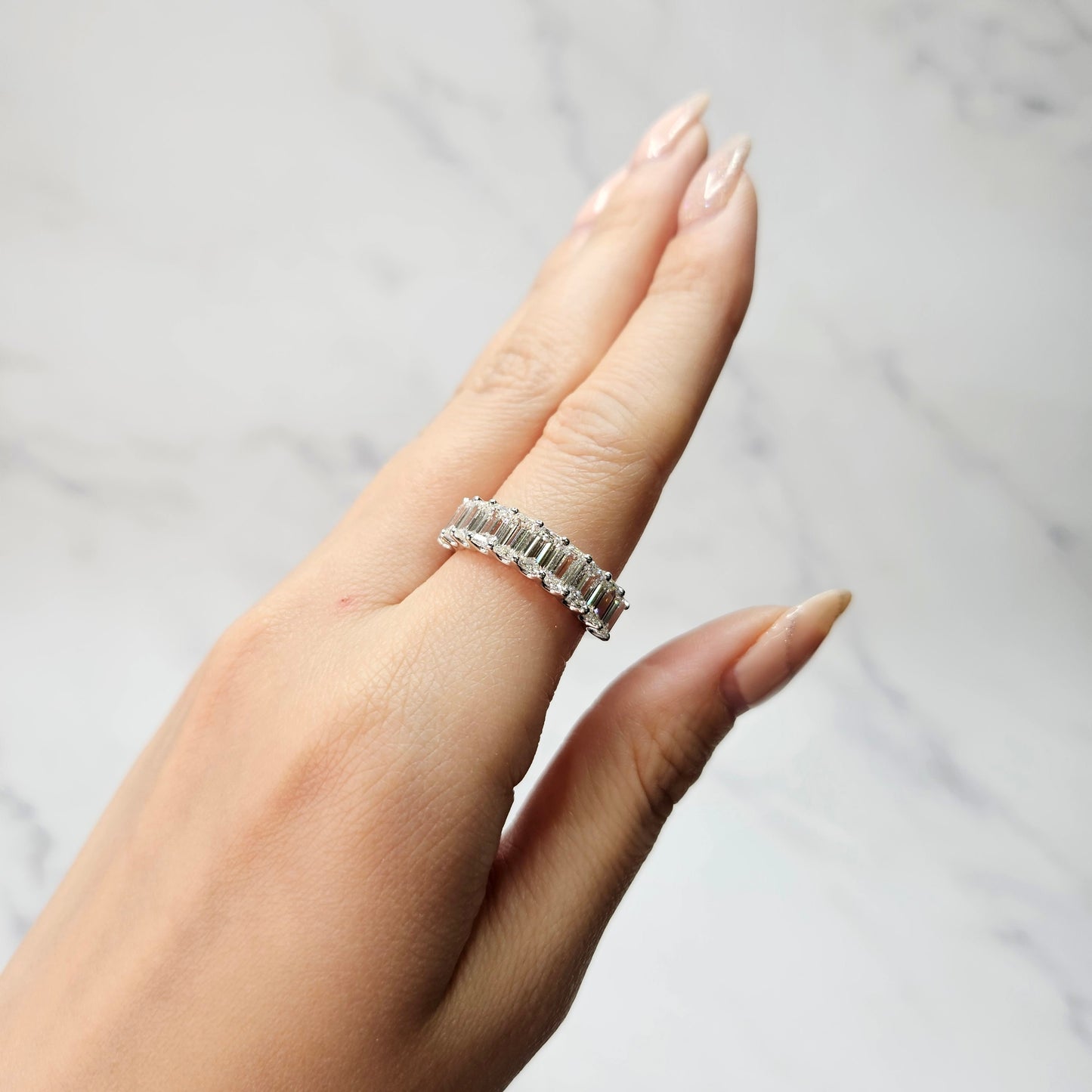 Handmade 3ct Natural Emerald Cut Diamond Wedding Band - 14k Gold Anniversary Ring - 18K Gold, Platinum Diamond Ring - Anniversary gift