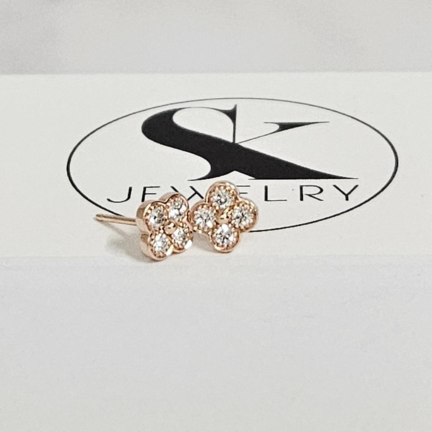 Natural Diamond Clover Stud Earrings: 14K,18K gold 6.9mm Clover Classic Dainty Cluster Stud Earrings-Diamond Stud Earring - Anniversary gift