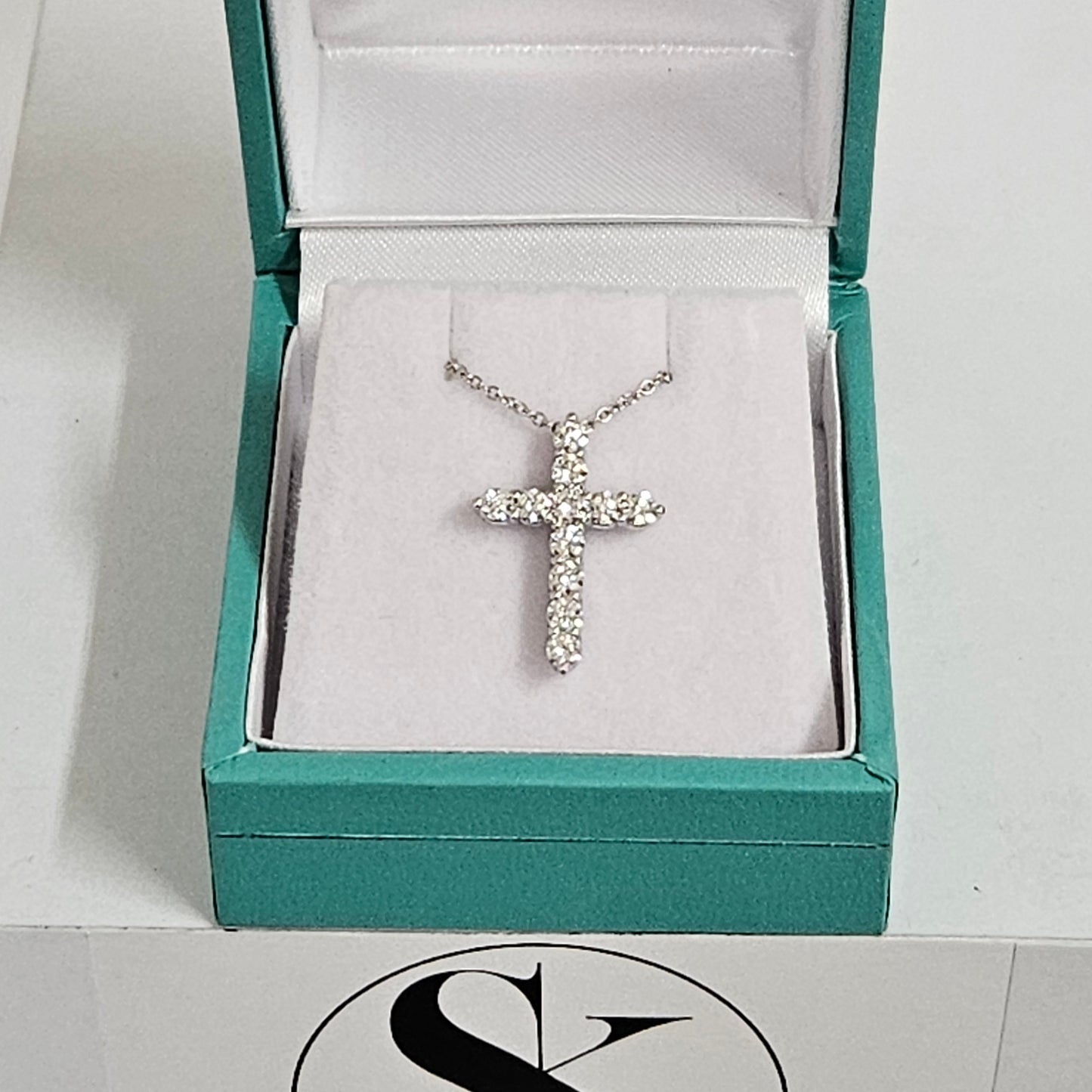 0.5ct Round Natural Diamond Cross Necklace: Platinum,14K,18K Gold Diamond Cross Pendant - Anniversary Gift
