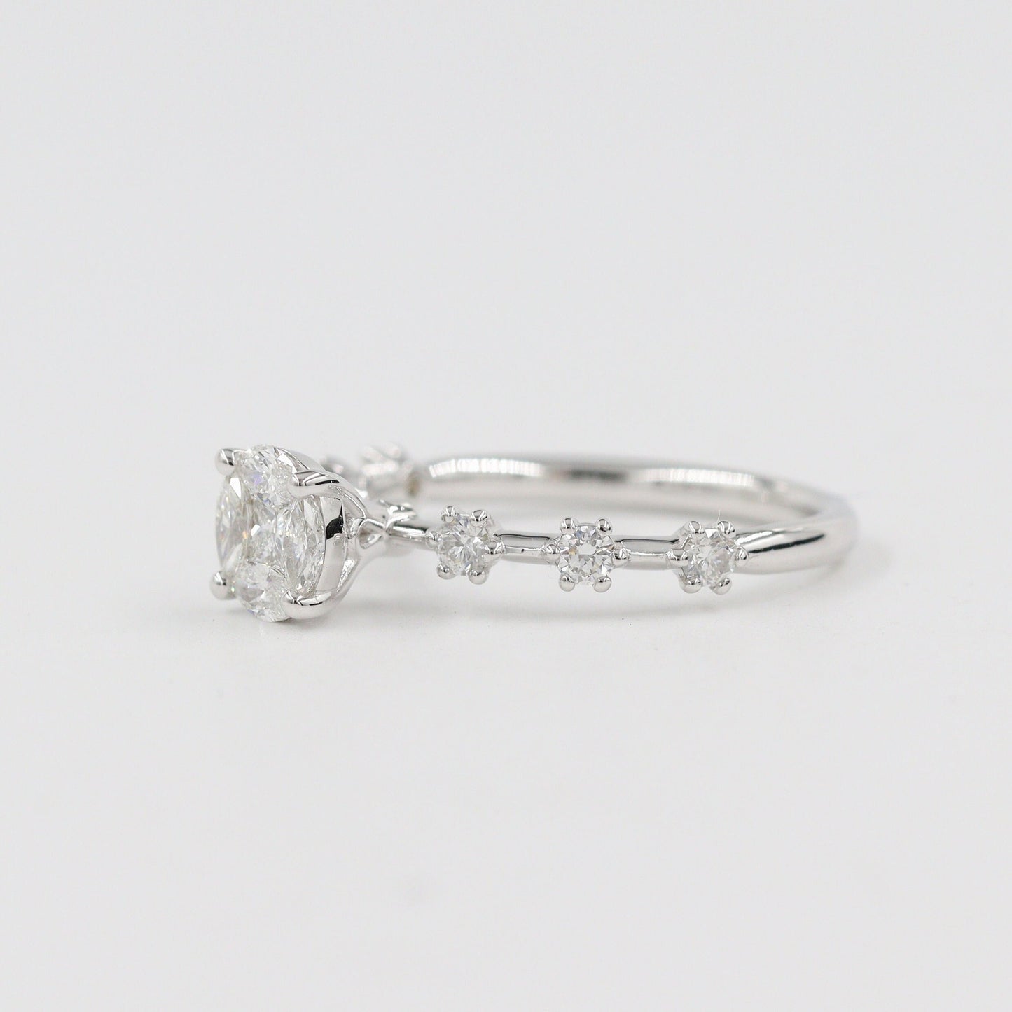 Mixed Cut Natural Diamond Engagement Ring: 0.56ct Princess & Marquise, 14k Gold- Anniversary Gift