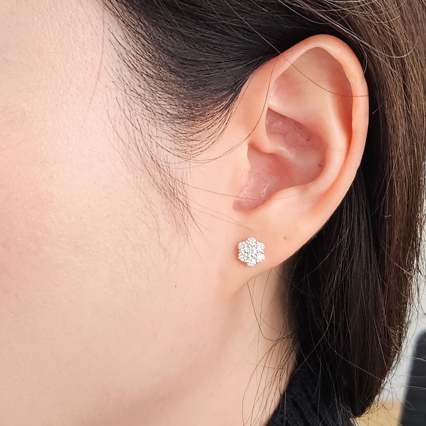 14K Gold Natural Diamond Cluster Earrings: 0.65ct Halo Stud Earrings - Anniversary Gift