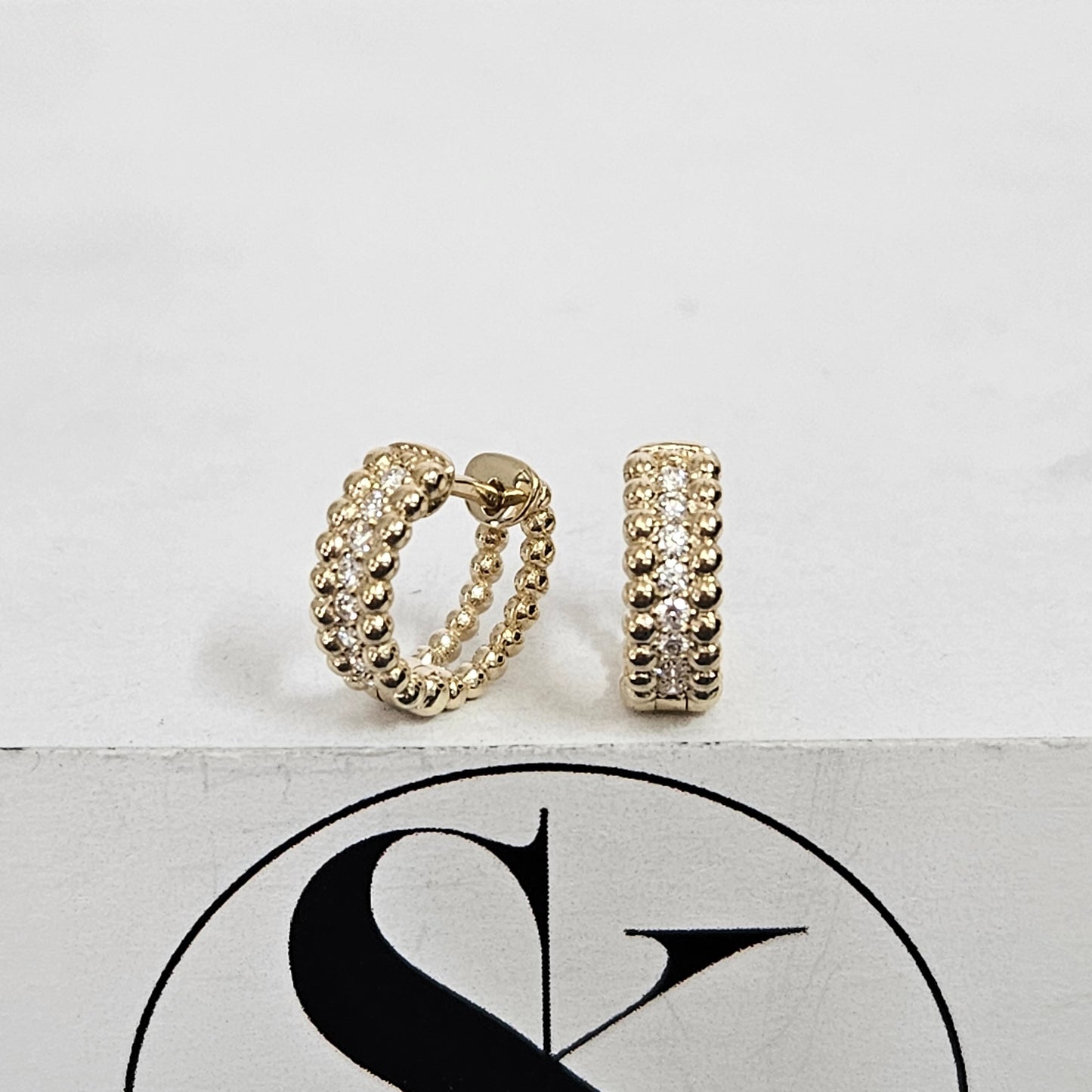 Double Bead Natural Diamond Hoop Earrings/14K,18K gold Diameter 11.5mm Diamond Earrings/Diamond hoop earring/ Hoop earring/ Anniversary gift