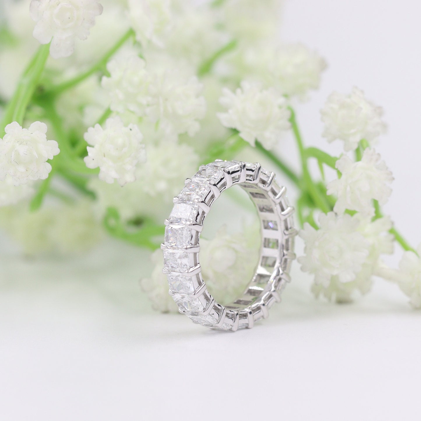 Radiant Cut 4.35ct Natural Diamond Eternity Wedding Band - 14K Gold