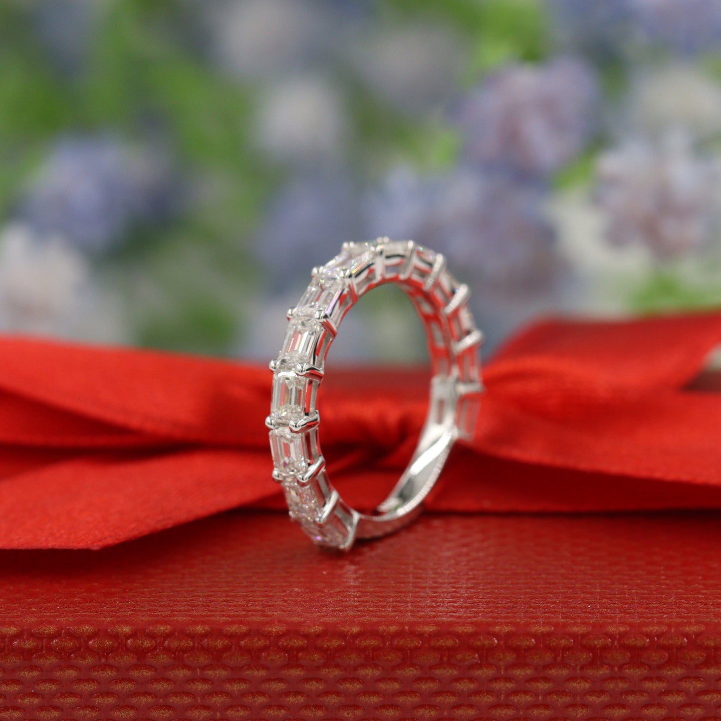 1.7ct Emerald Cut Natural Diamond Eternity Band - 14K Gold ,18K Gold, Platinum Diamond Ring - Anniversary gift