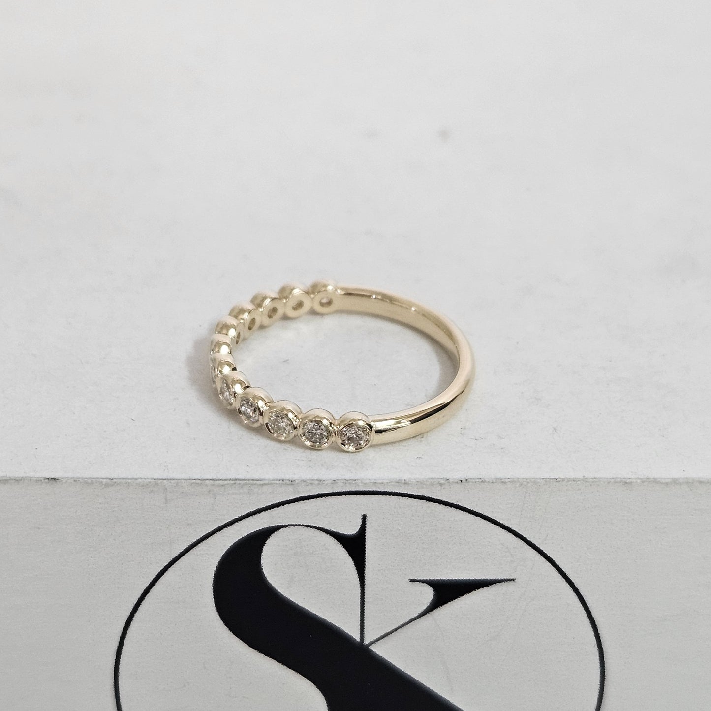 Half Natural Diamond Bezel Band/Half Eternity Diamonds Ring/Stackable Diamond Ring/Wedding Ring/Anniversary Gift/Minimalist Ring